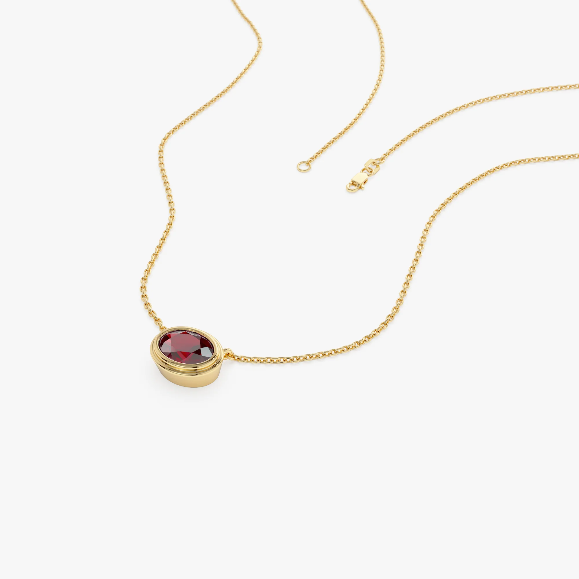 14K Gold Oval Shape Bezel Set Garnet Necklace - Image 7