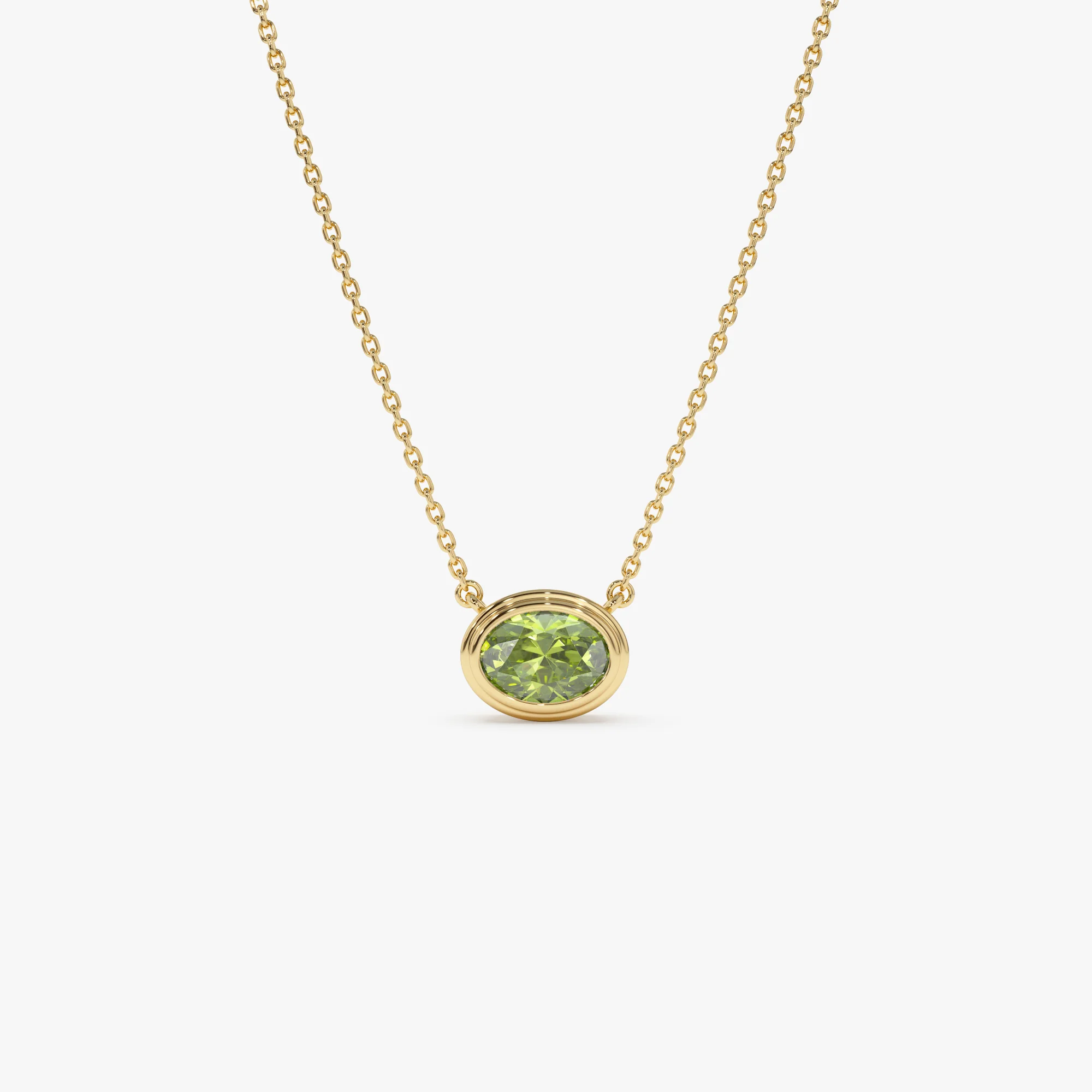 14K Gold Oval Shape Bezel Set Peridot Necklace