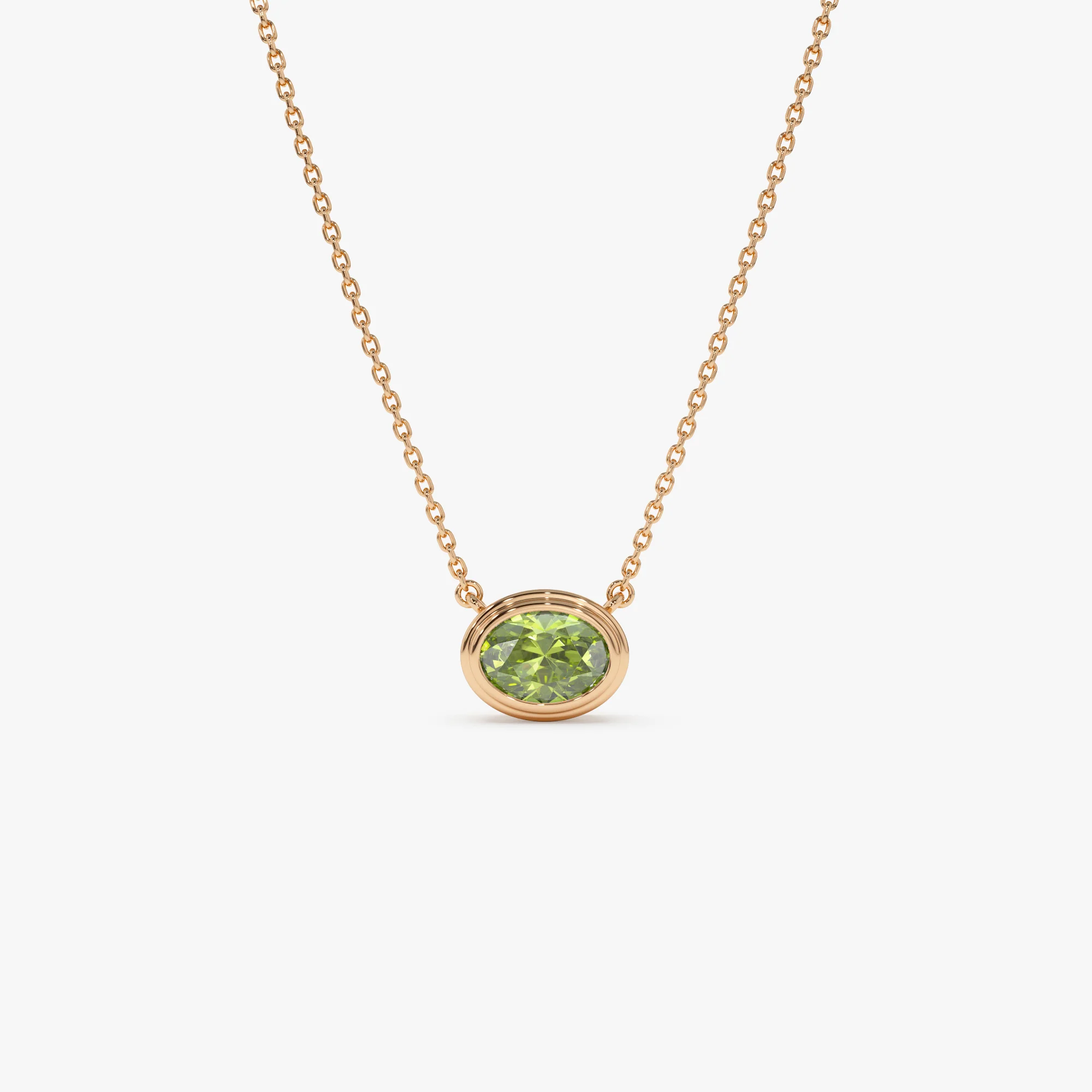 14K Gold Oval Shape Bezel Set Peridot Necklace - Image 5