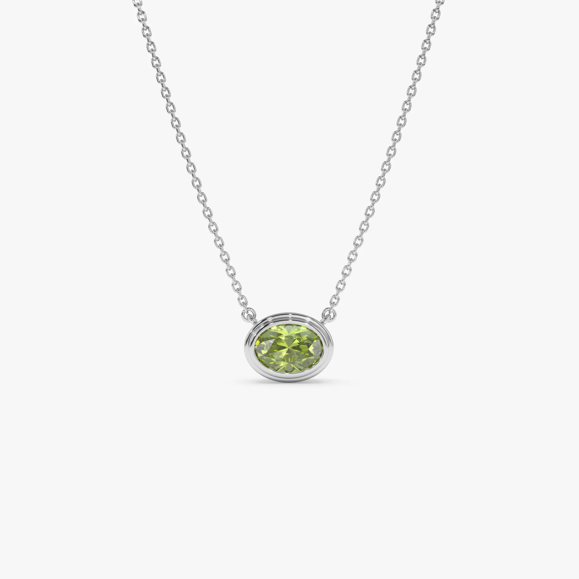 14K Gold Oval Shape Bezel Set Peridot Necklace - Image 6