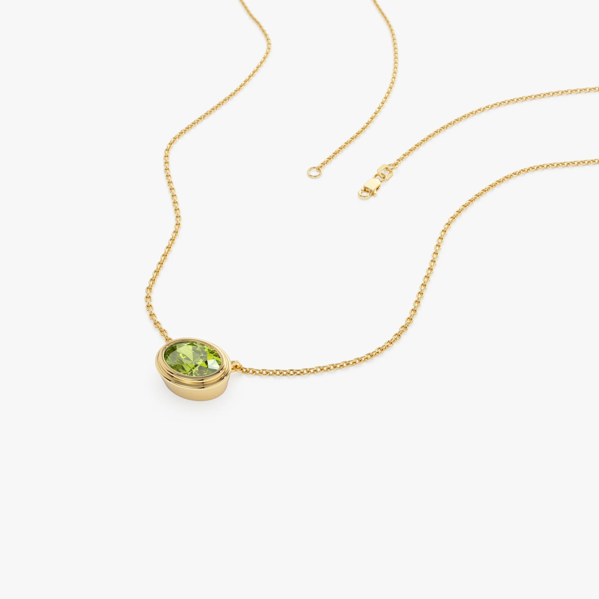 14K Gold Oval Shape Bezel Set Peridot Necklace - Image 7