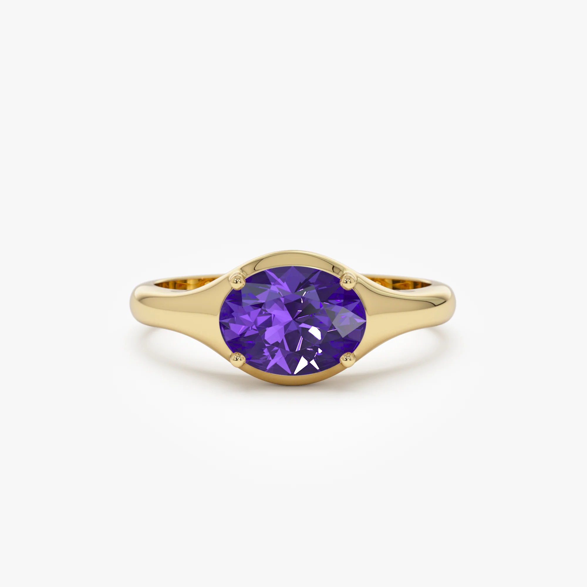 14K Oval Shape Prong Setting Amethyst Ring