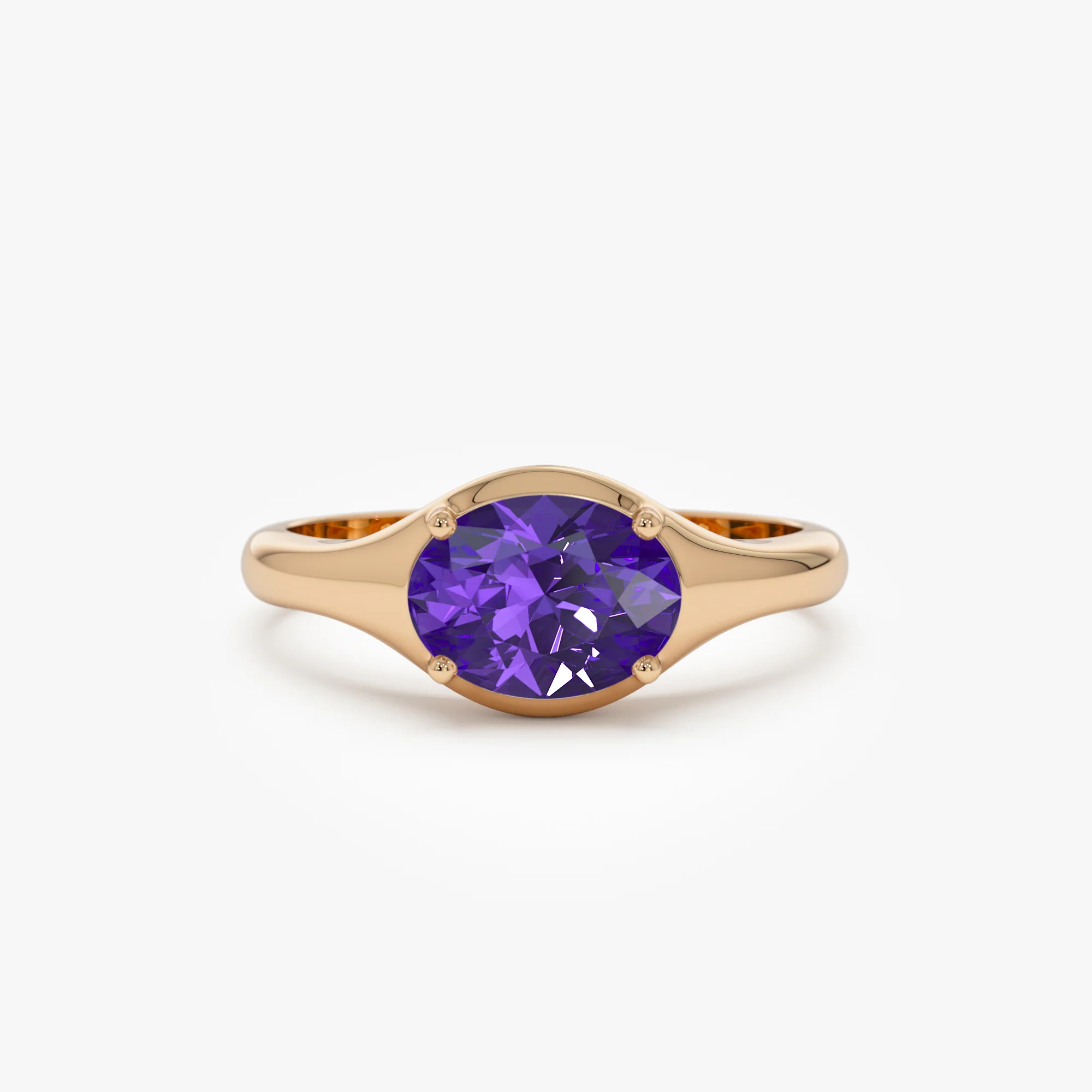 14K Oval Shape Prong Setting Amethyst Ring - Image 5