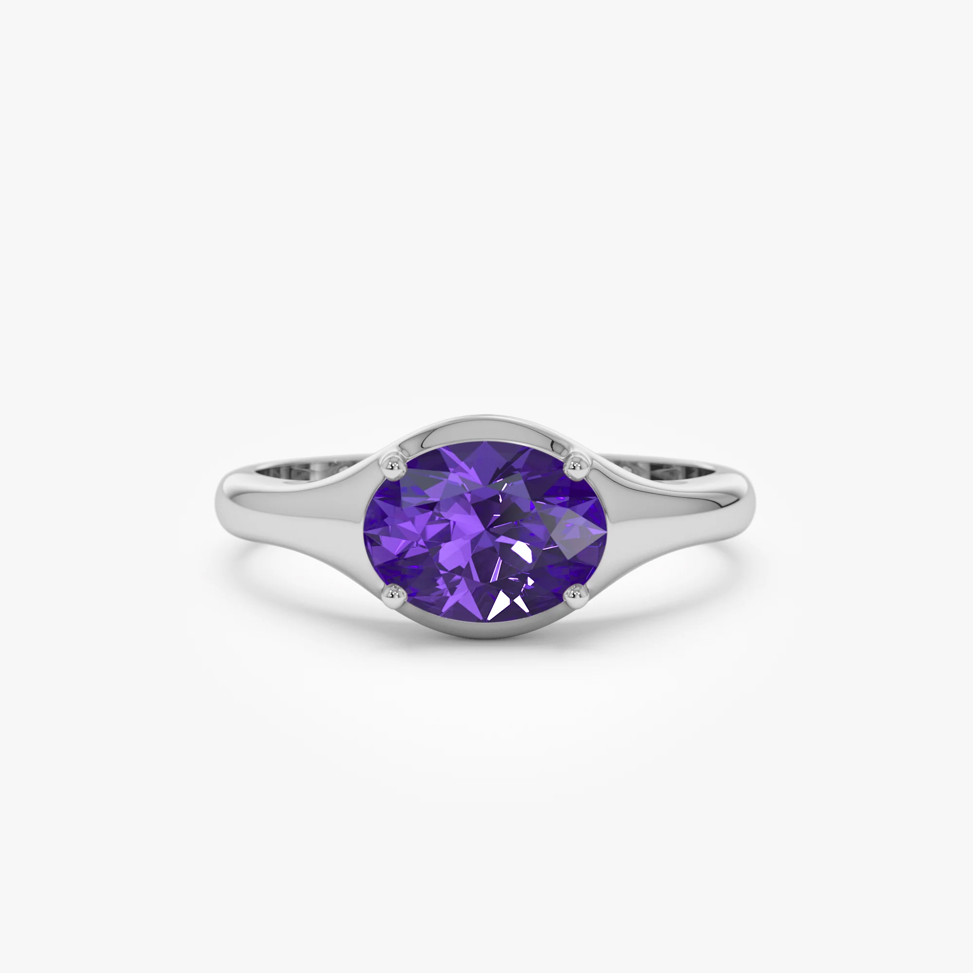 14K Oval Shape Prong Setting Amethyst Ring - Image 6