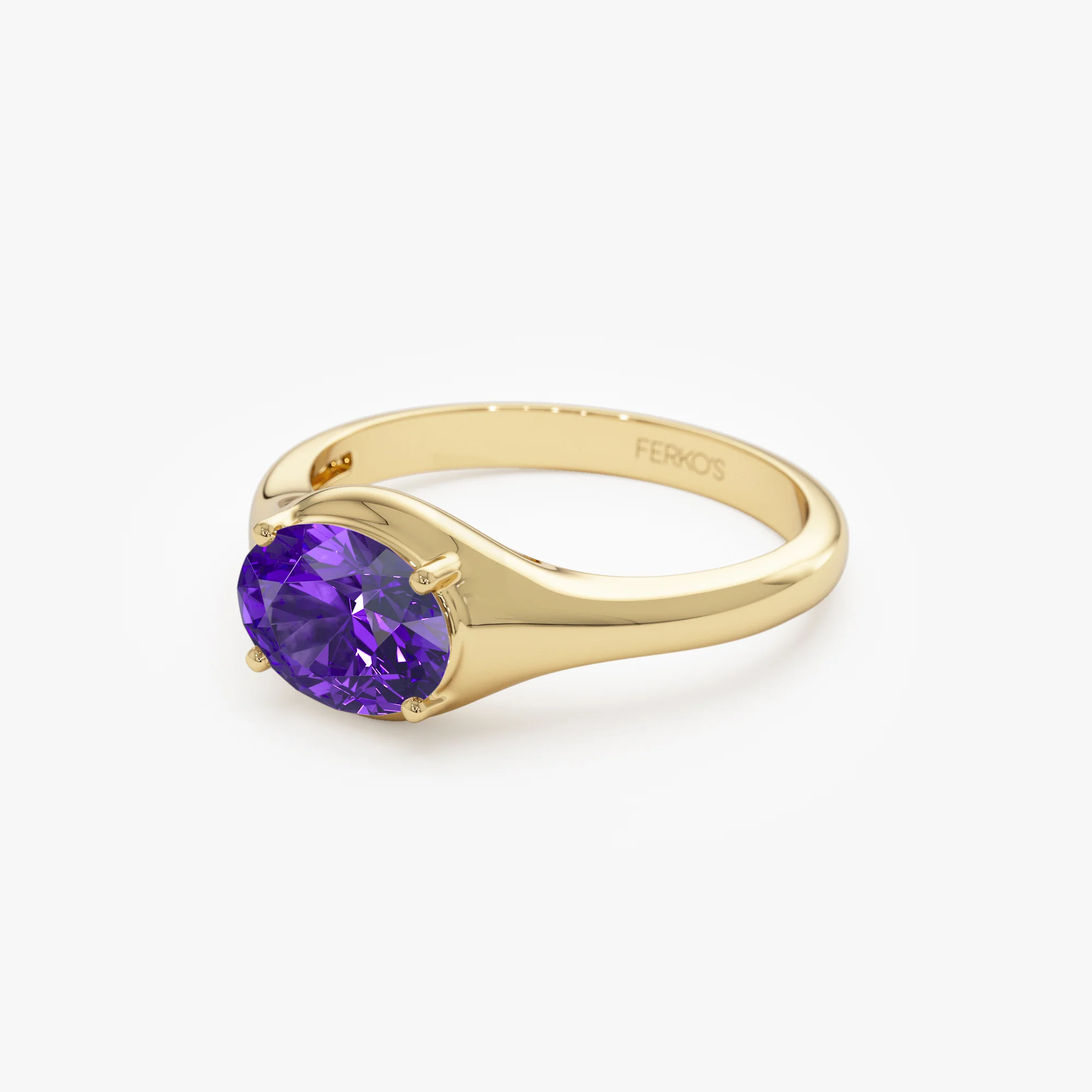 14K Oval Shape Prong Setting Amethyst Ring - Image 7