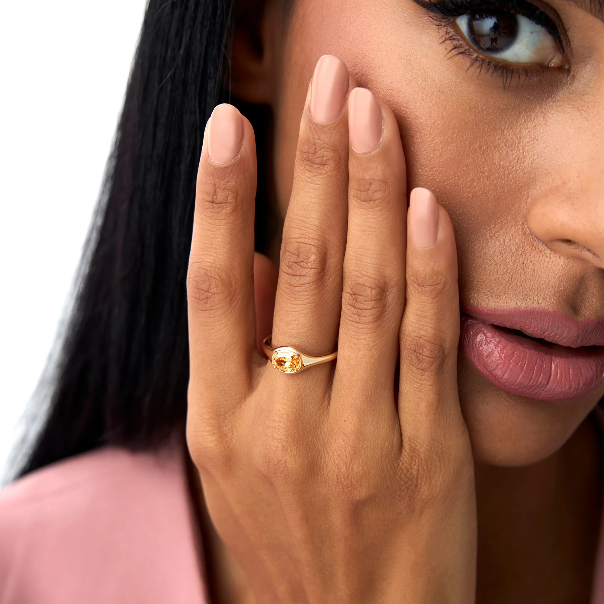 14K Oval Shape Prong Setting Citrine Ring - Image 2