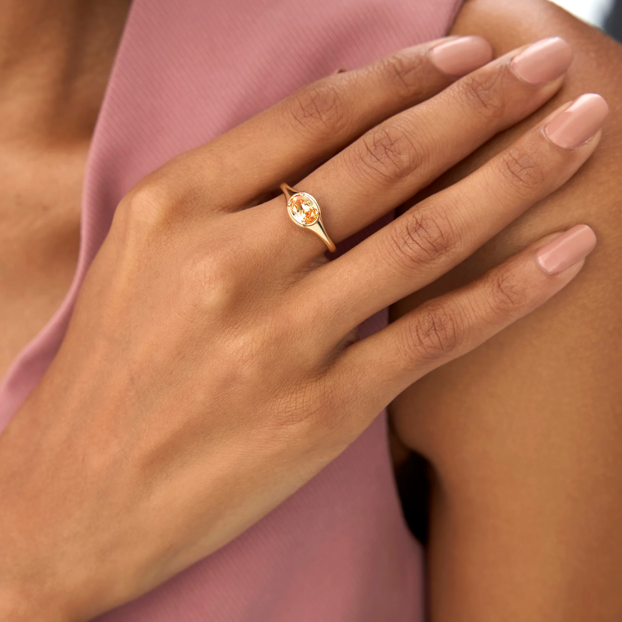14K Oval Shape Prong Setting Citrine Ring - Image 3