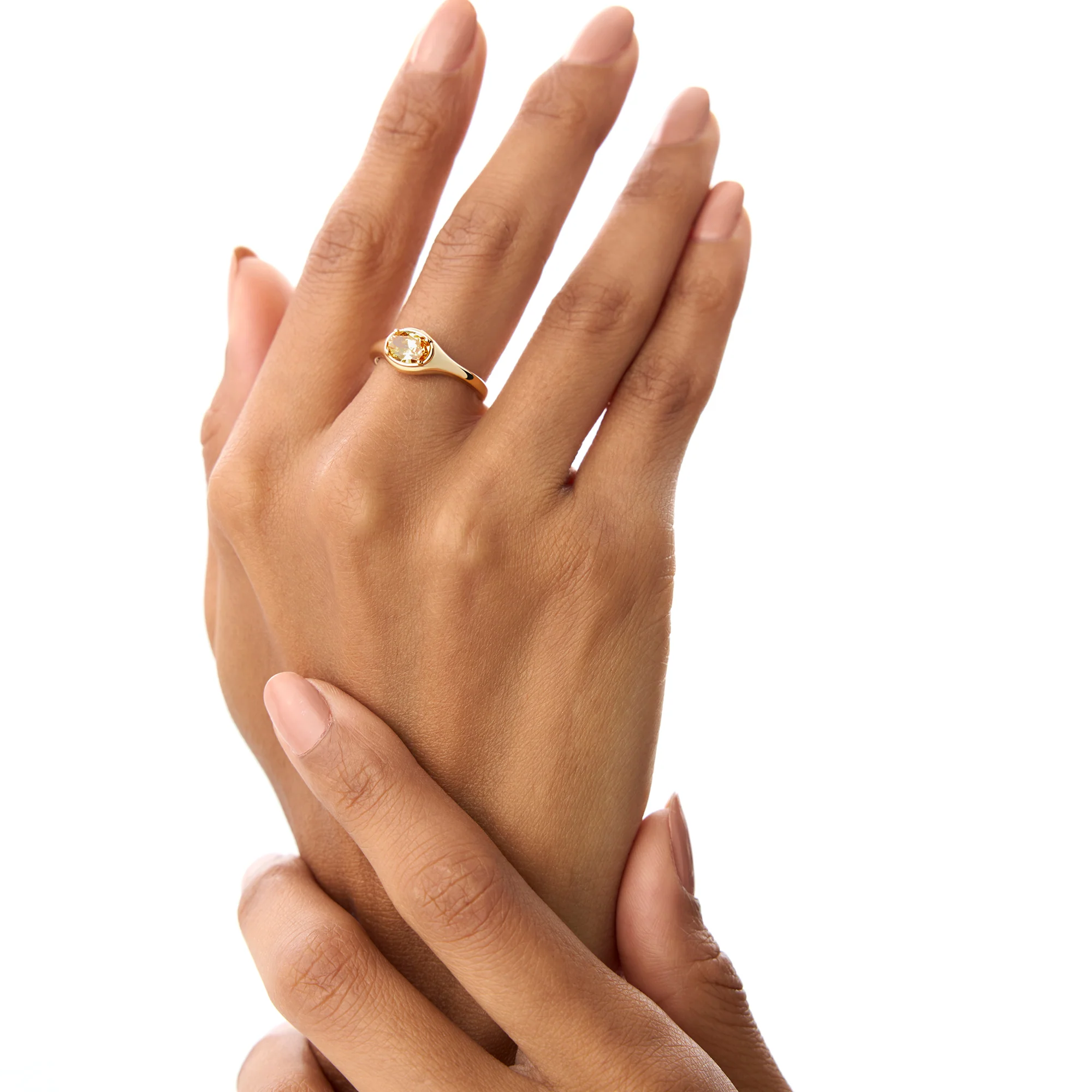 14K Oval Shape Prong Setting Citrine Ring - Image 4
