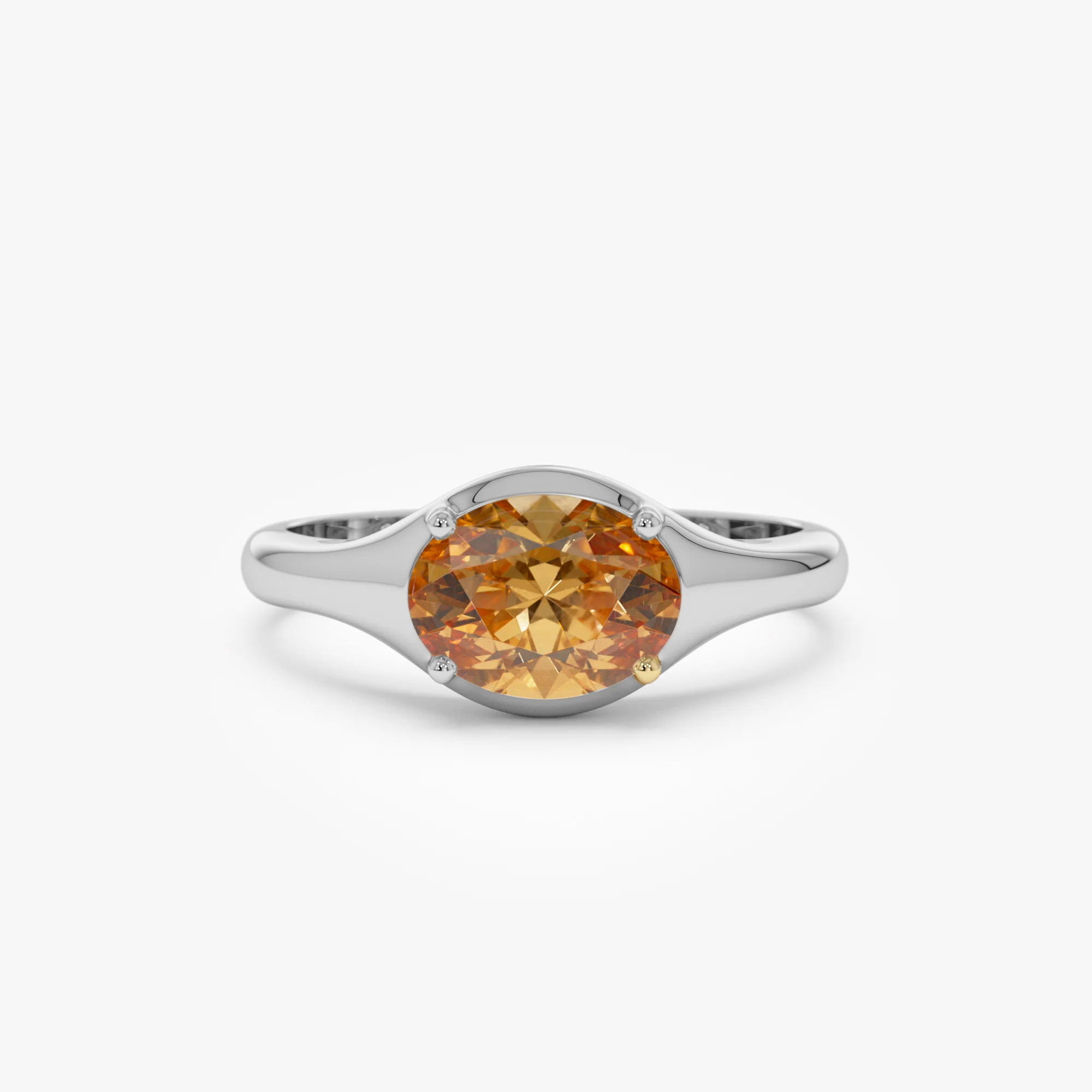 14K Oval Shape Prong Setting Citrine Ring - Image 6