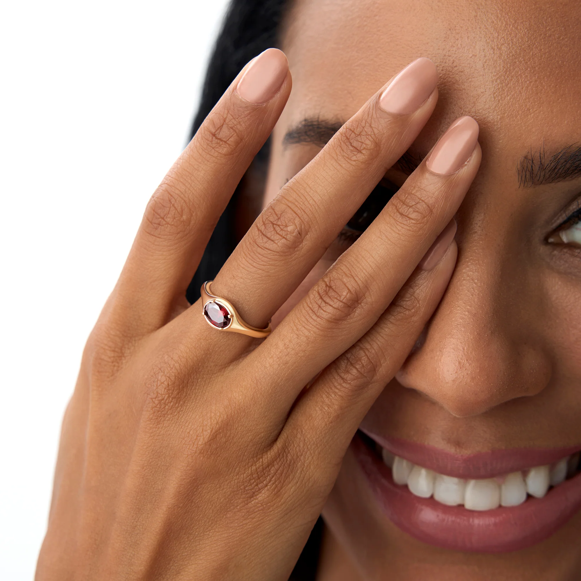 14K Oval Shape Prong Setting Garnet Ring - Image 3