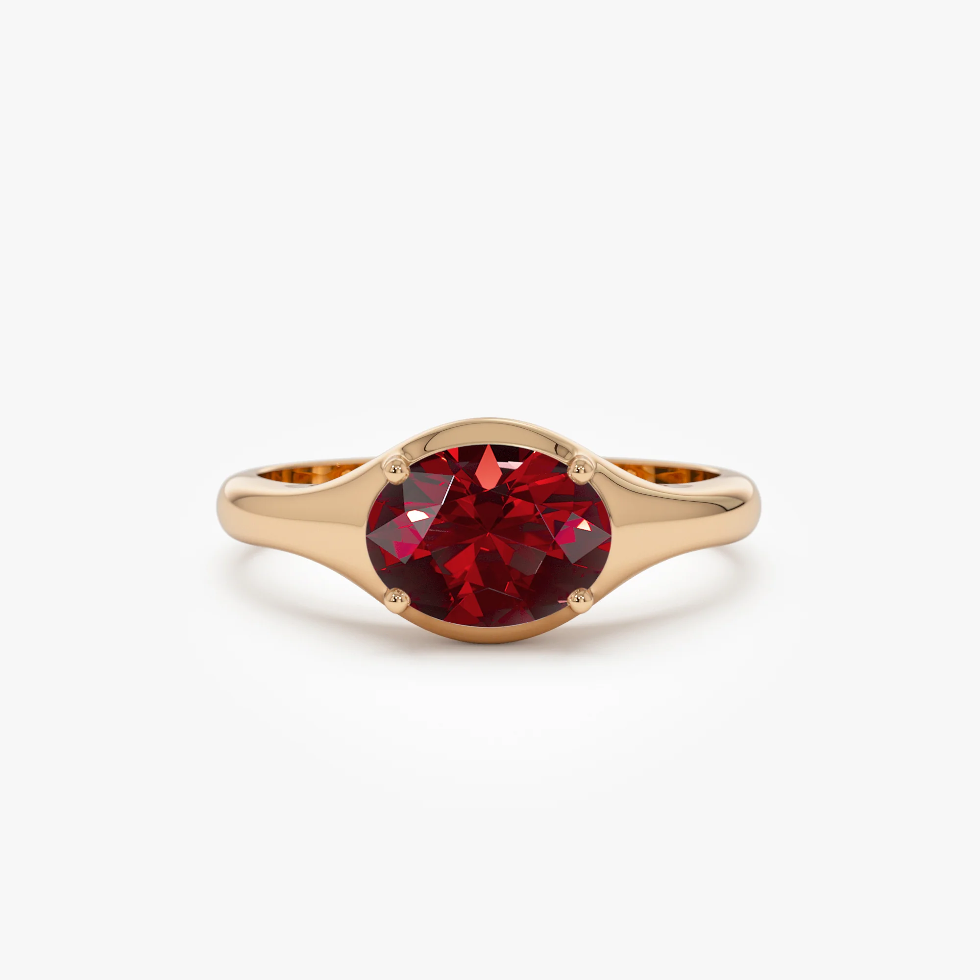 14K Oval Shape Prong Setting Garnet Ring - Image 5
