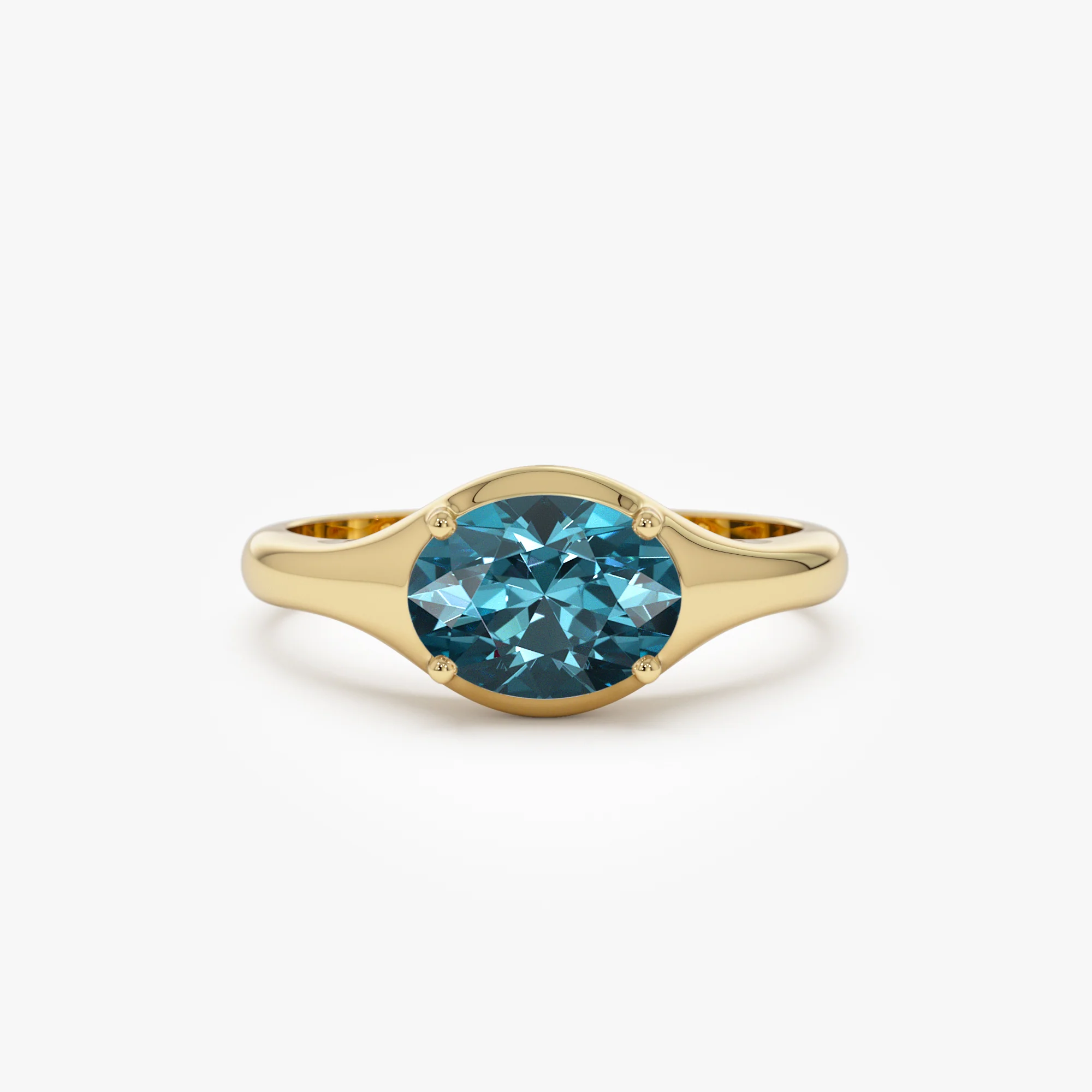 14K Oval Shape Prong Setting London Blue Topaz Ring