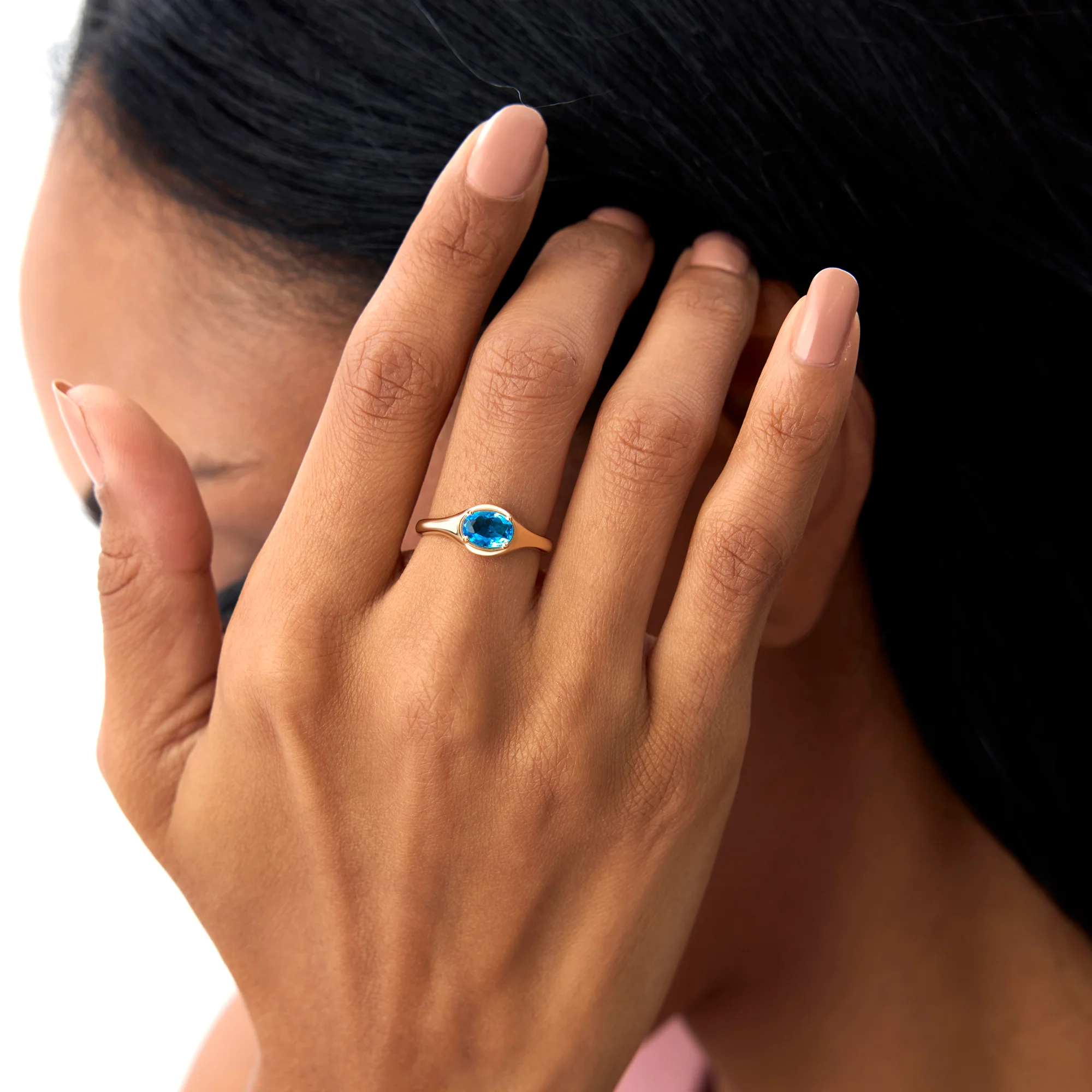 14K Oval Shape Prong Setting London Blue Topaz Ring - Image 3