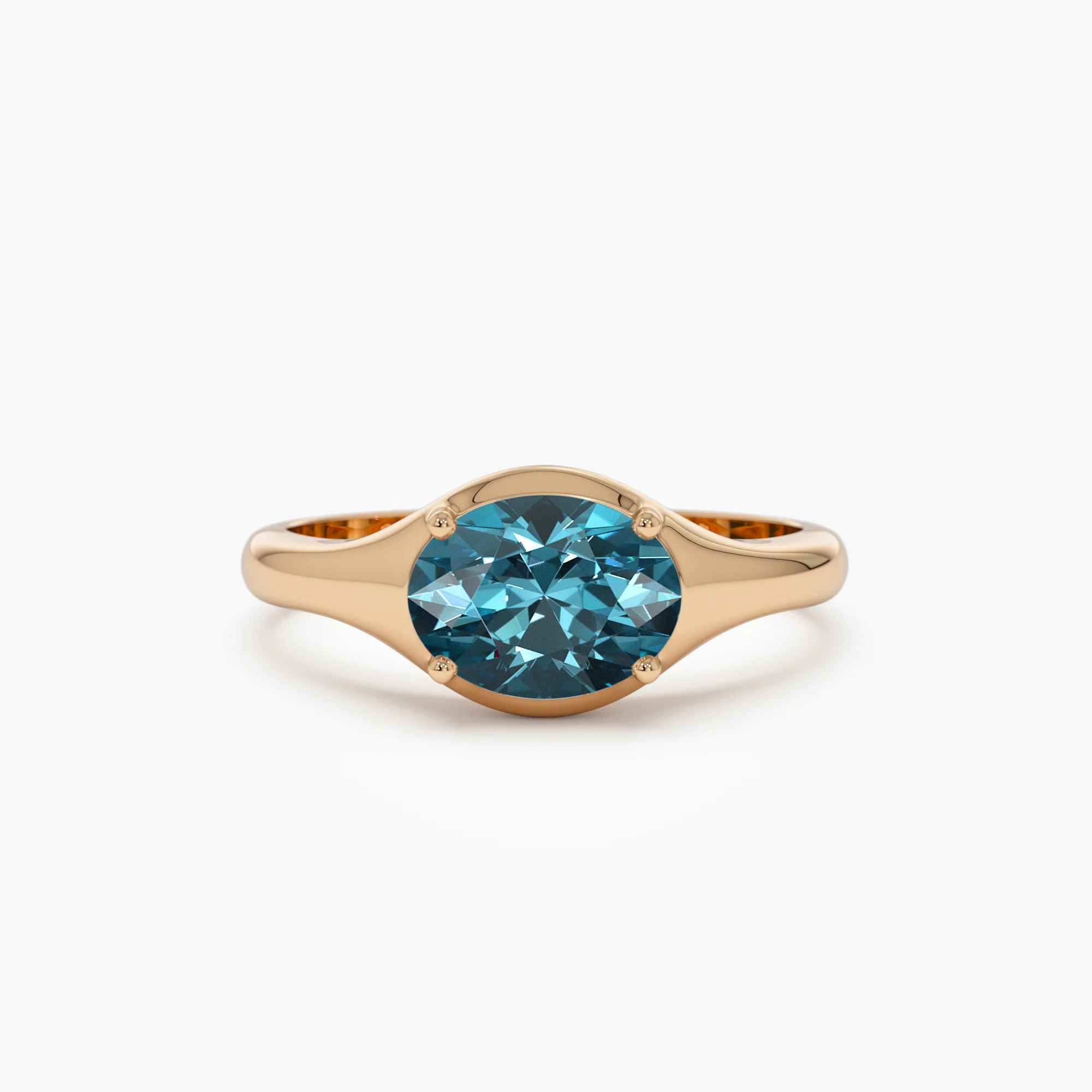 14K Oval Shape Prong Setting London Blue Topaz Ring - Image 5