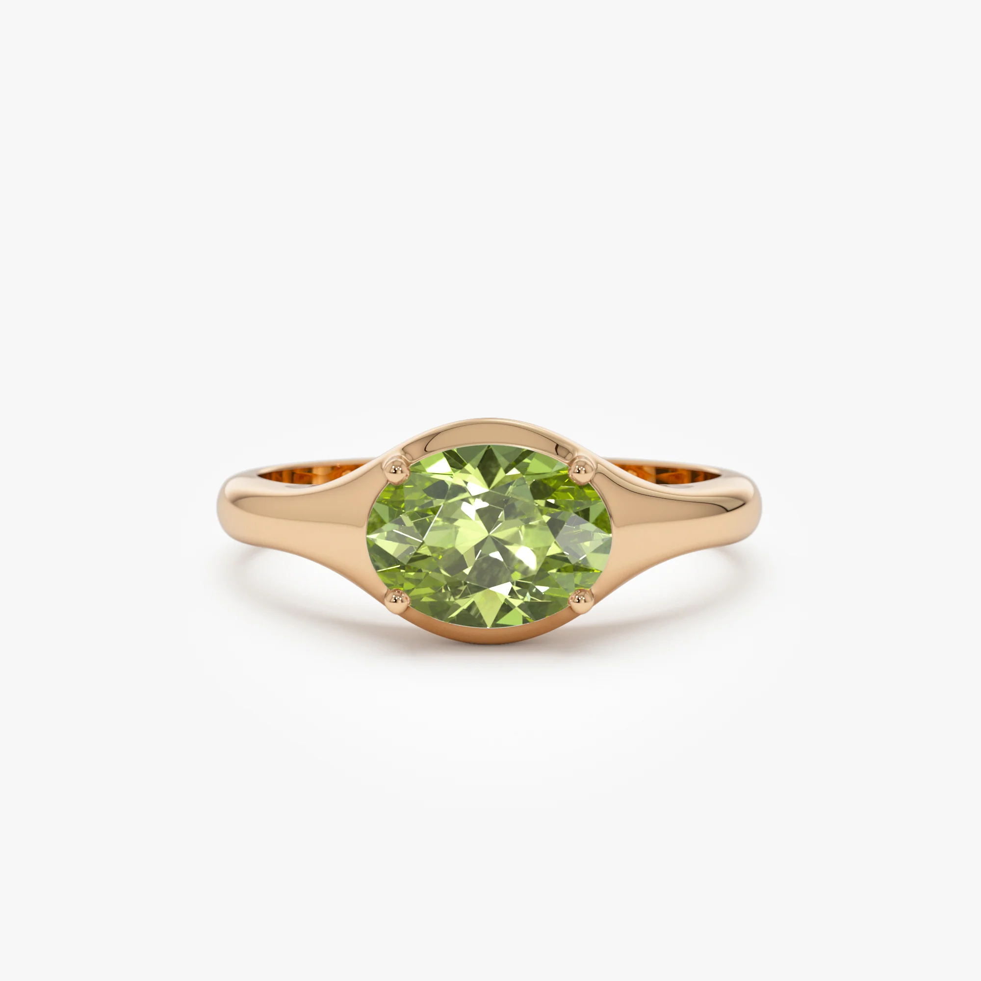 14K Oval Shape Prong Setting Peridot Ring - Image 5
