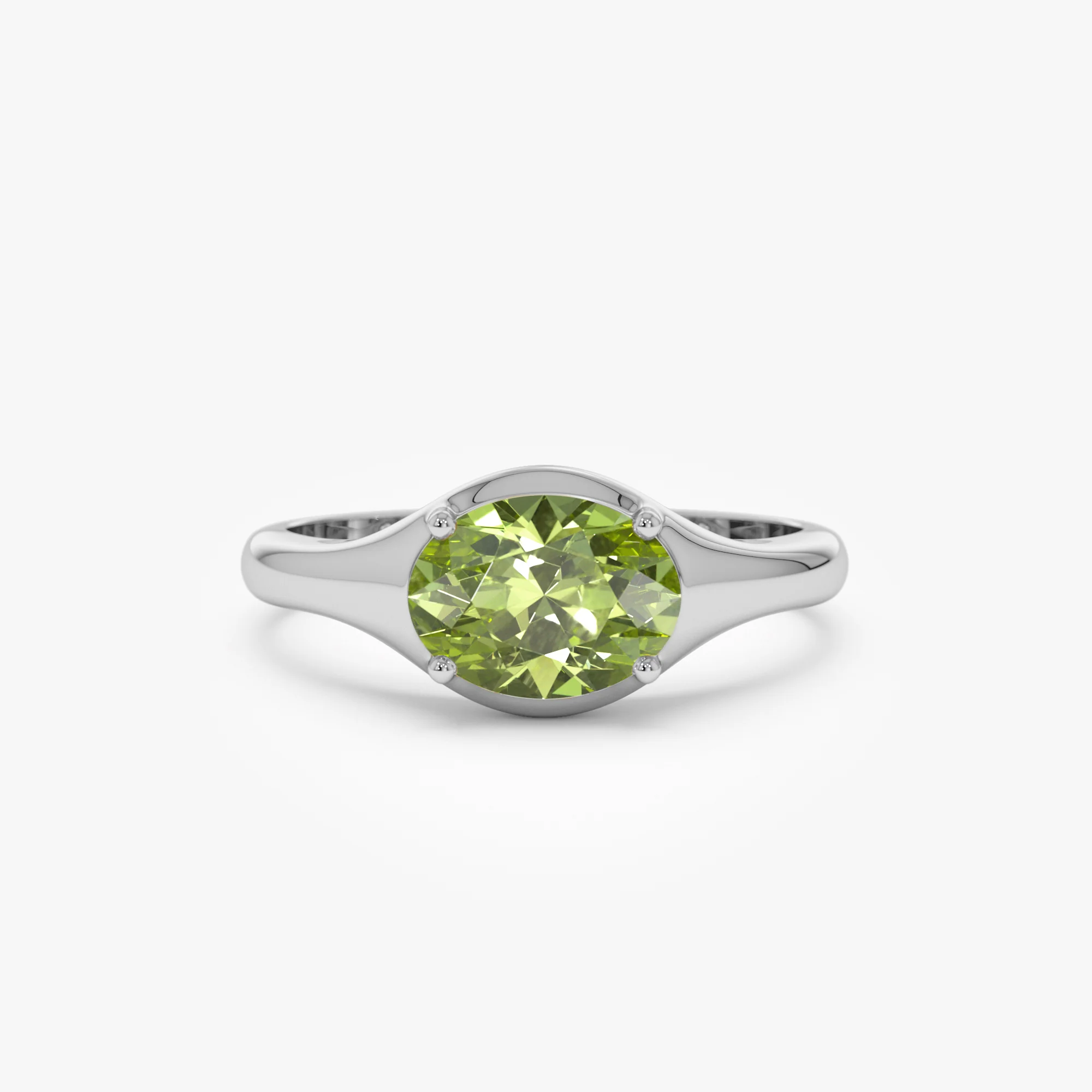 14K Oval Shape Prong Setting Peridot Ring - Image 6