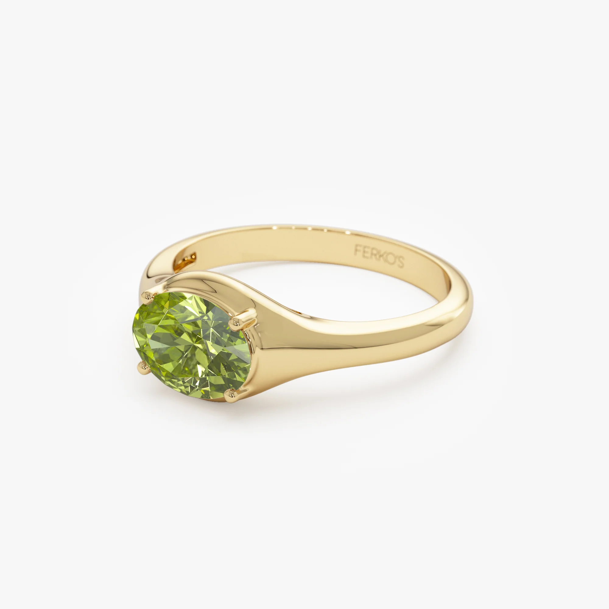 14K Oval Shape Prong Setting Peridot Ring - Image 7
