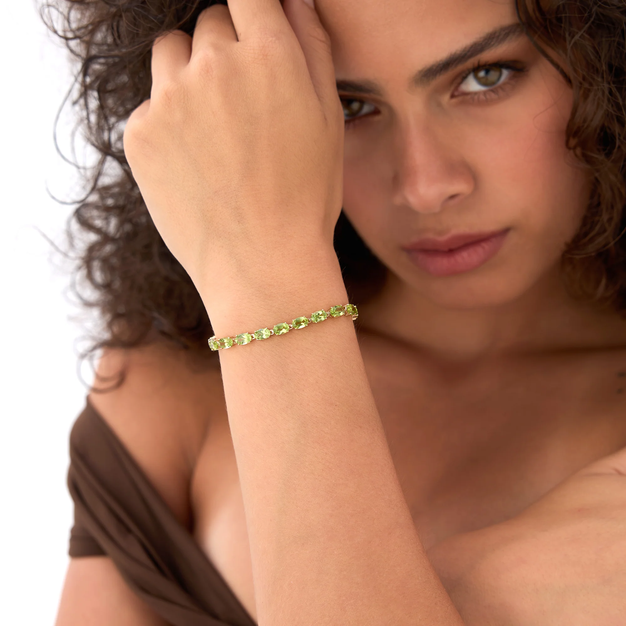 14K Gold Oval Shaped Peridot Tennis Bracelet 13.70 ctw - Image 6