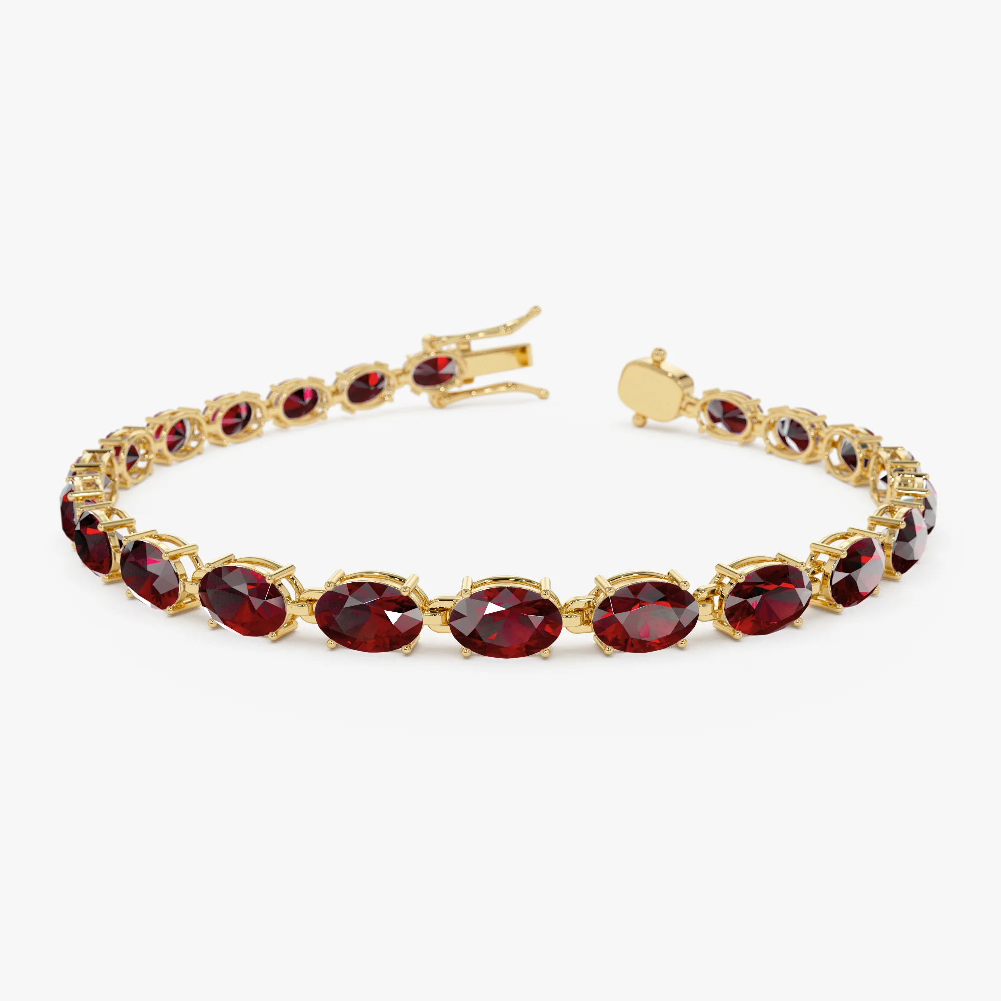 14K Gold Oval Shaped Red Garnet Tennis Bracelet 15.25 ctw
