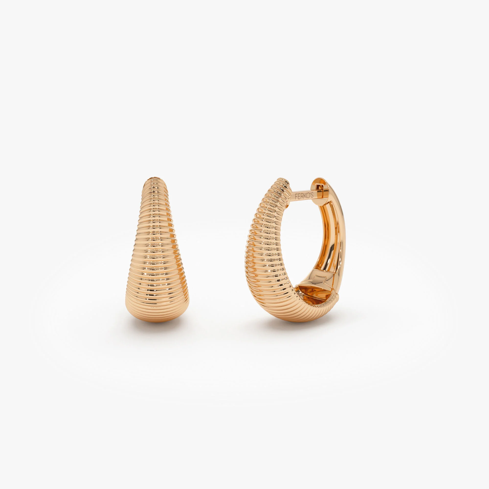 14k Gold Ribbed Teardrop Hoop Earrings - Image 6
