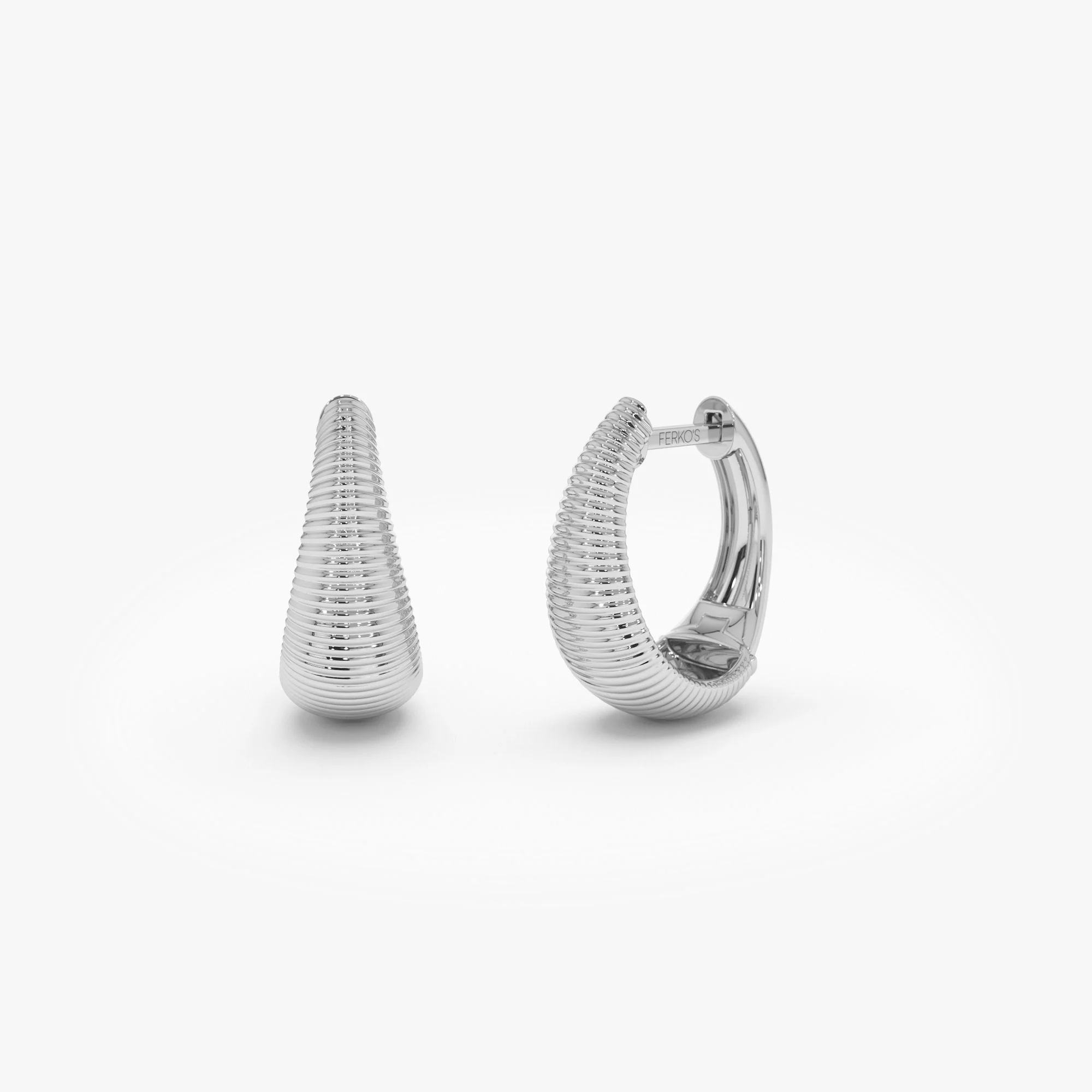 14k Gold Ribbed Teardrop Hoop Earrings - Image 7