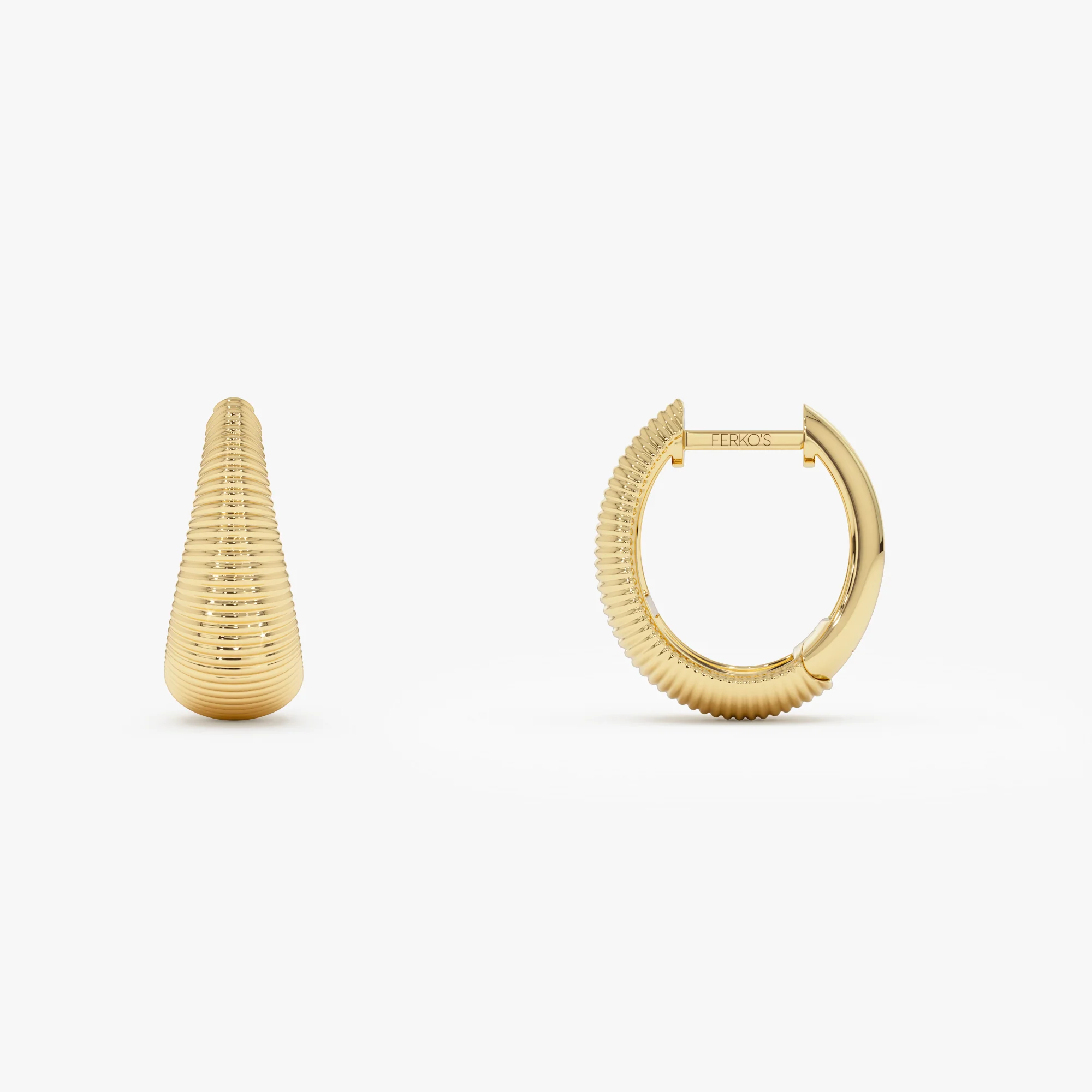 14k Gold Ribbed Teardrop Hoop Earrings - Image 8