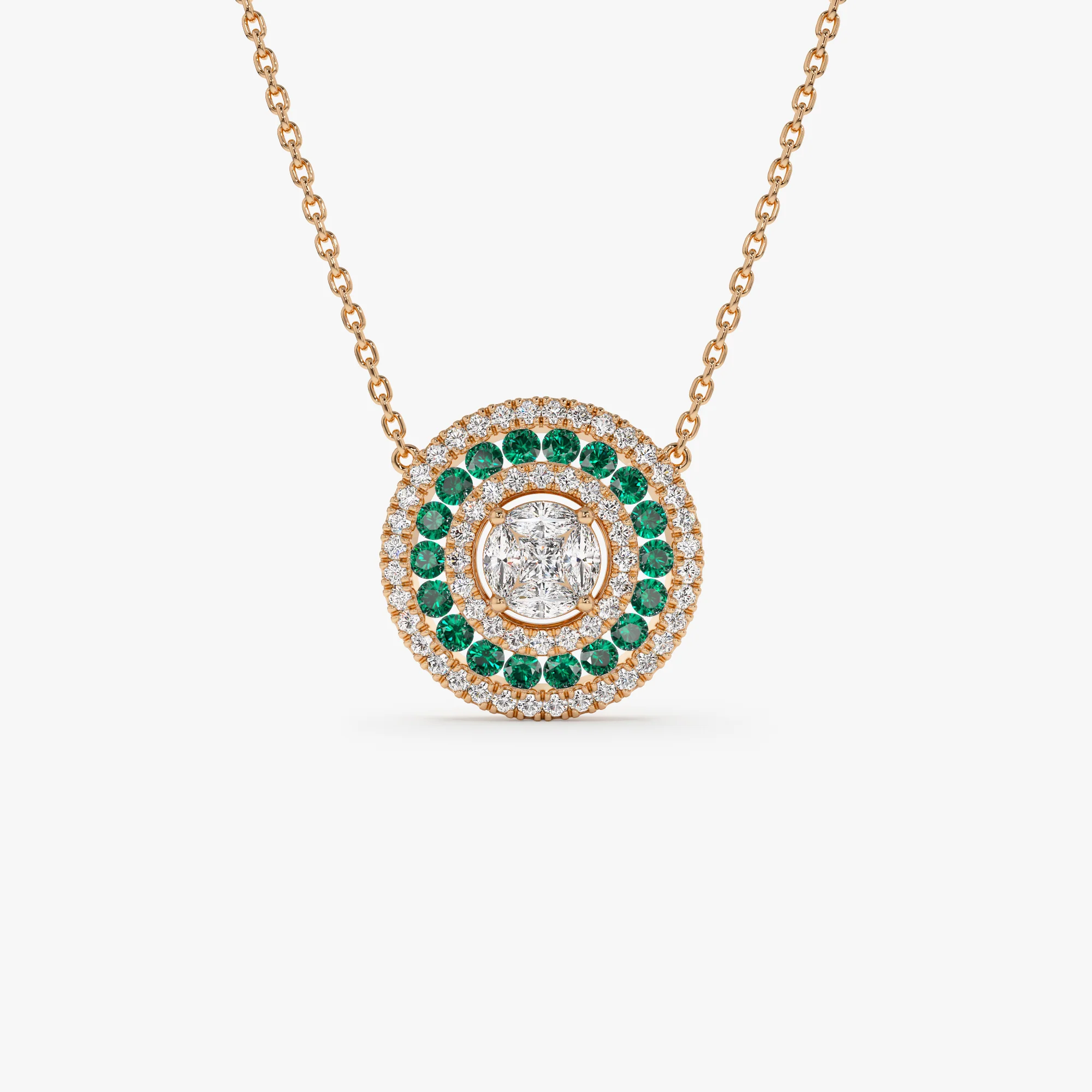14K Gold Round Diamond Emerald Necklace - Image 6