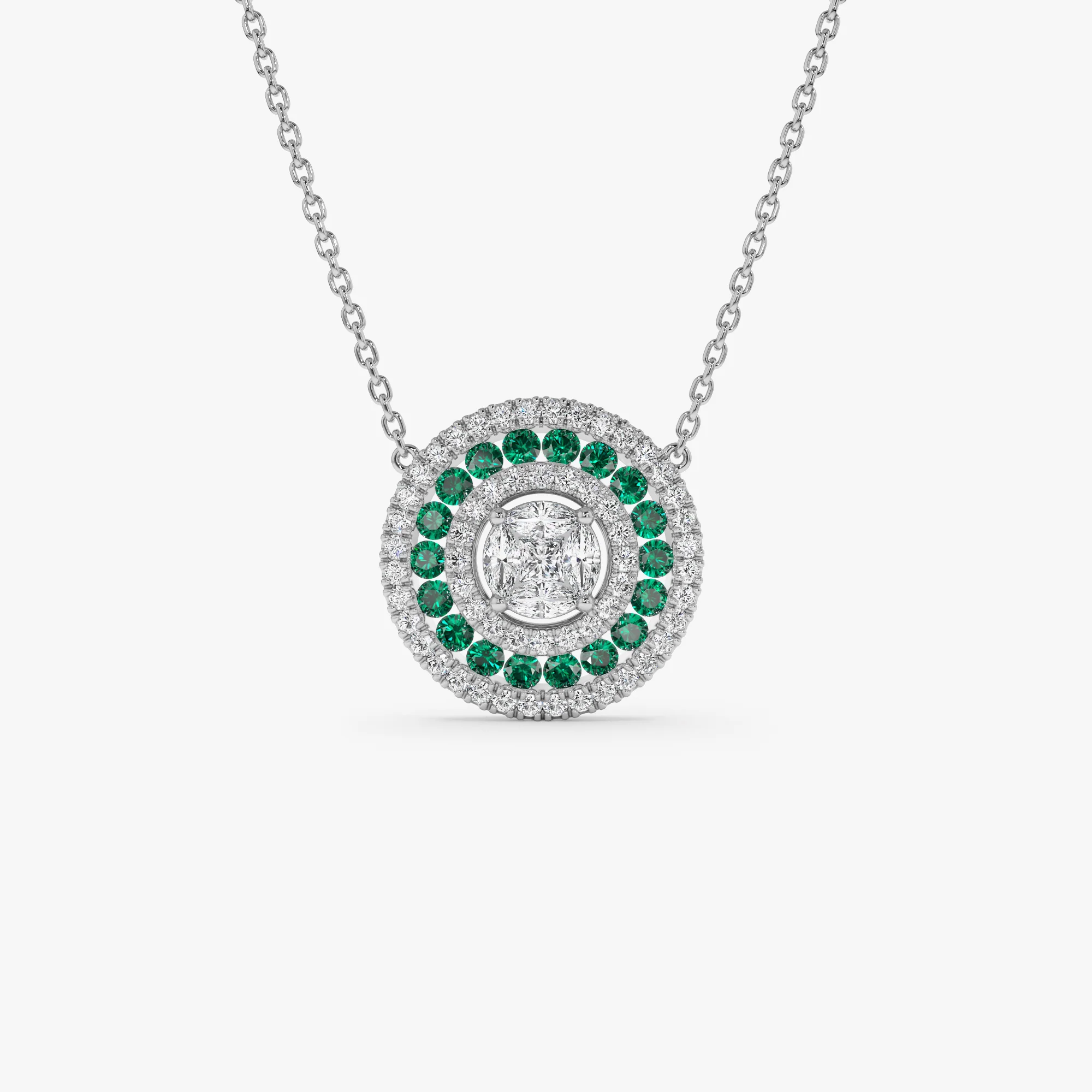 14K Gold Round Diamond Emerald Necklace - Image 7