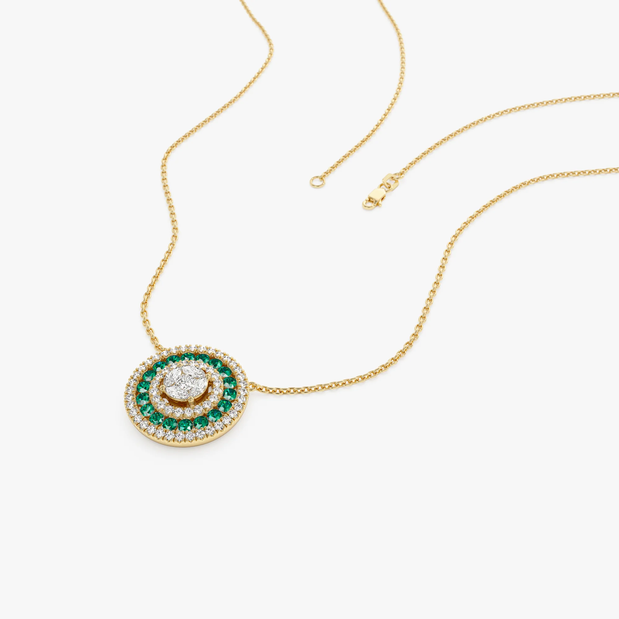 14K Gold Round Diamond Emerald Necklace - Image 8