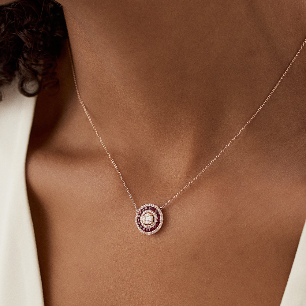 14K Gold Round Diamond Ruby Necklace - Image 3