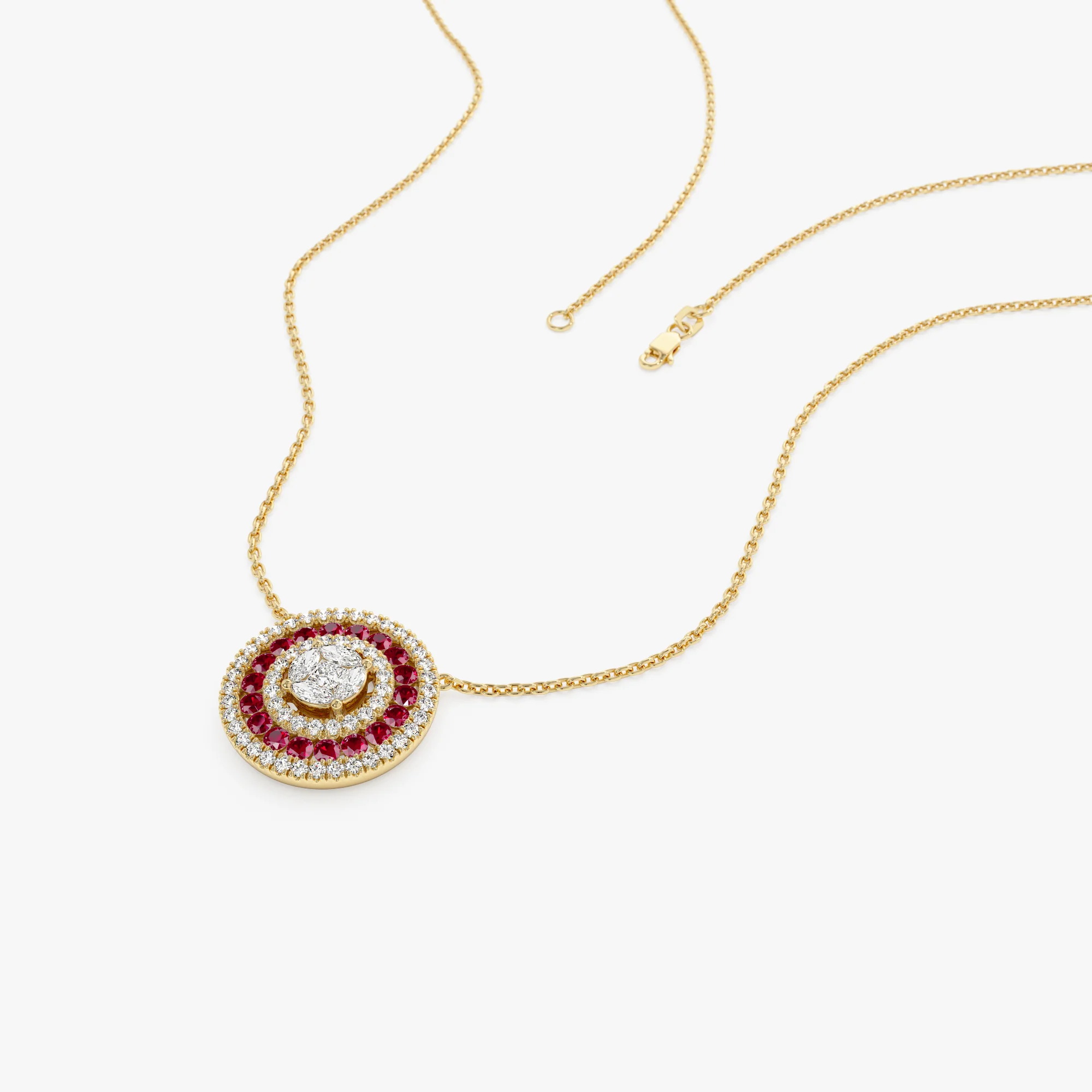 14K Gold Round Diamond Ruby Necklace - Image 6