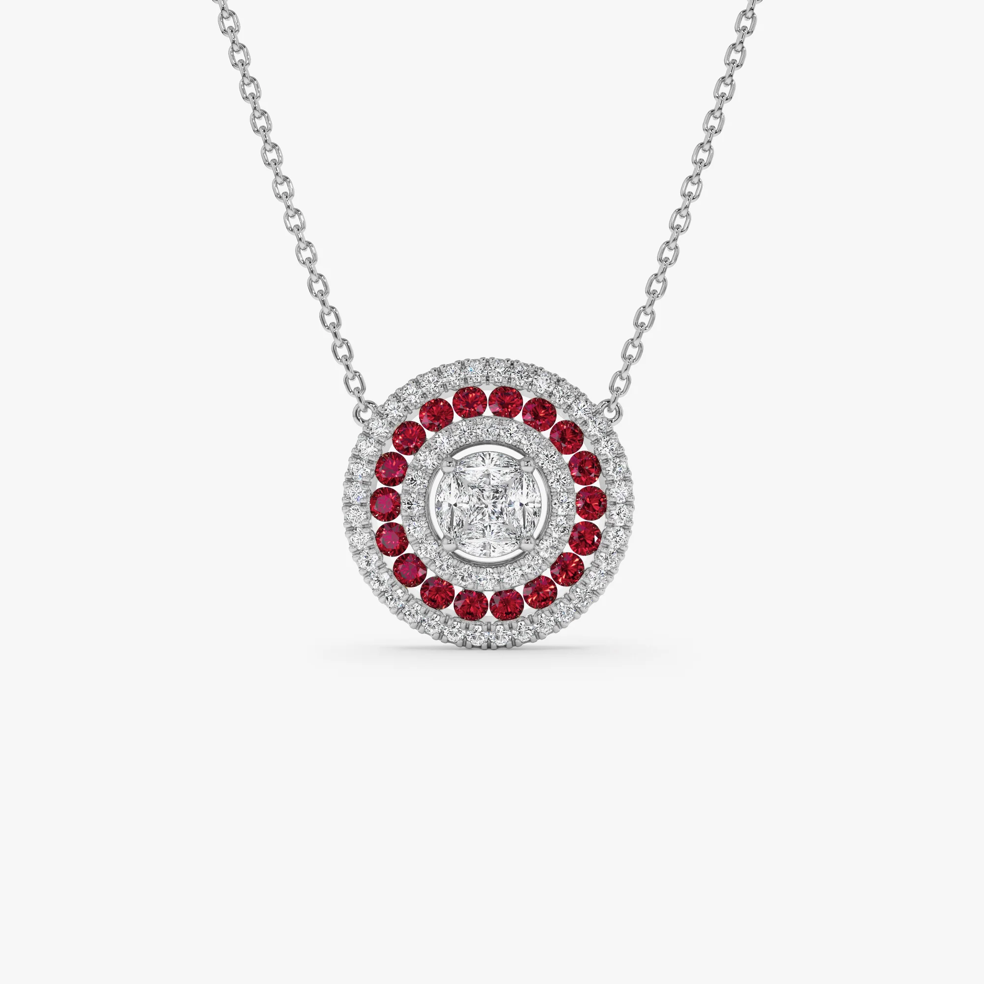 14K Gold Round Diamond Ruby Necklace - Image 7