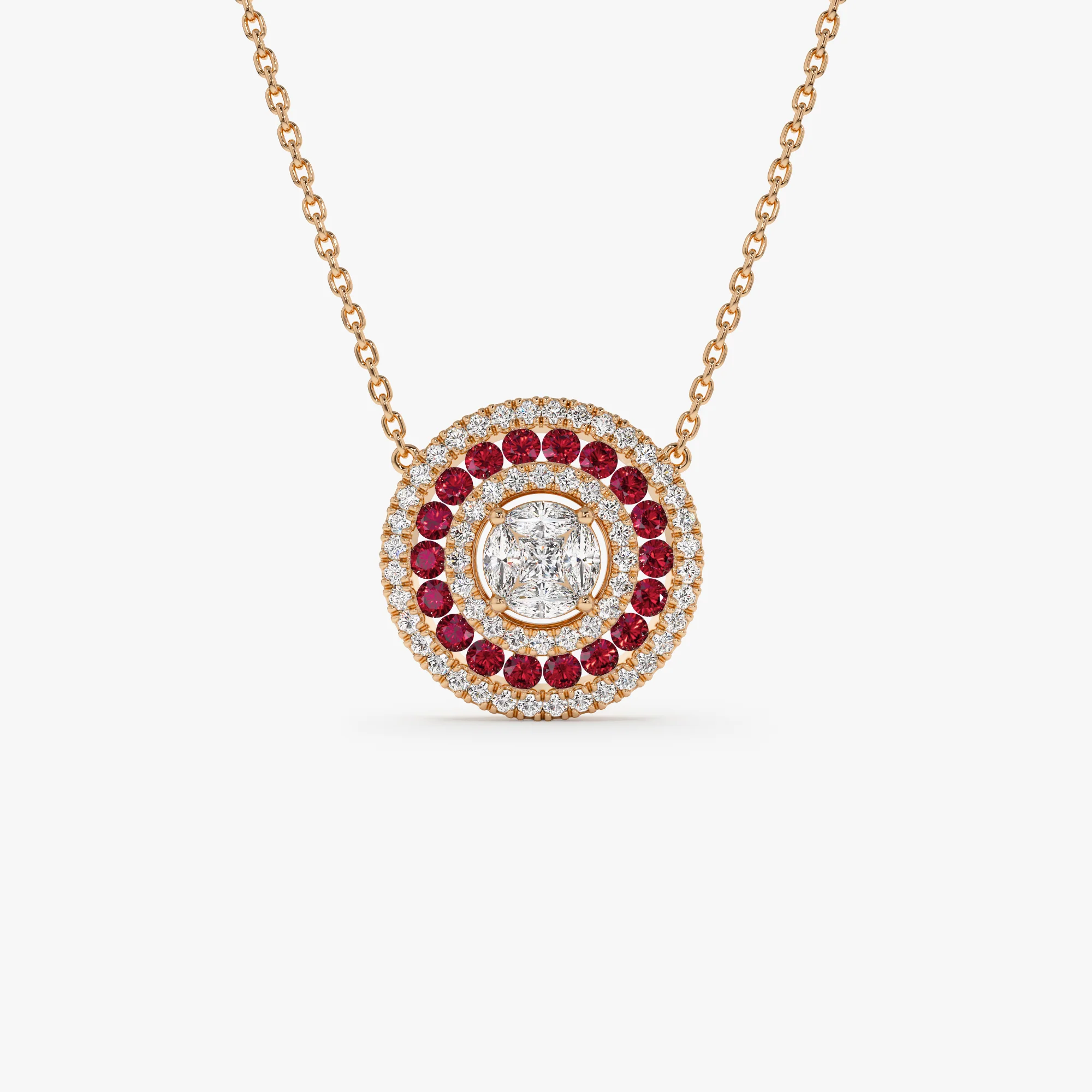 14K Gold Round Diamond Ruby Necklace - Image 8