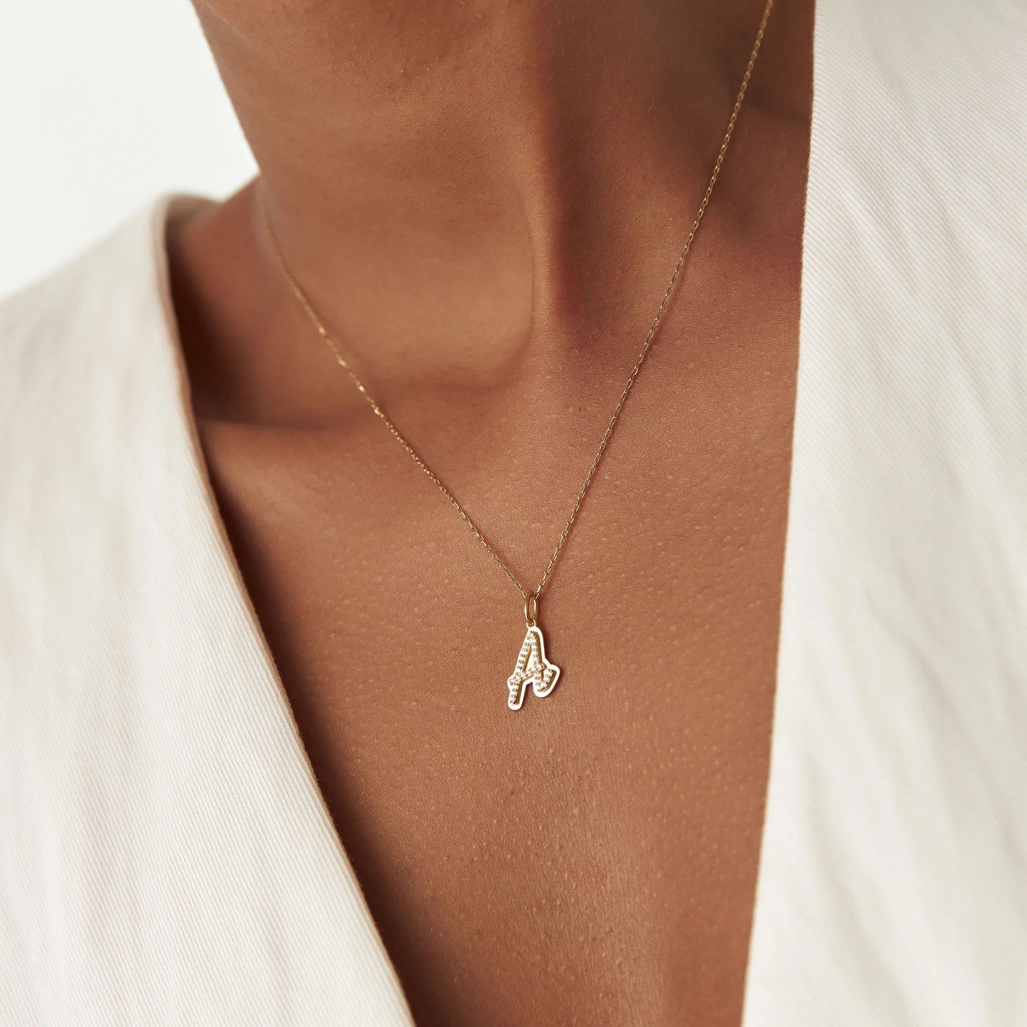 14K Gold Script Font Diamond Initial Layered 3D Necklace - Image 2