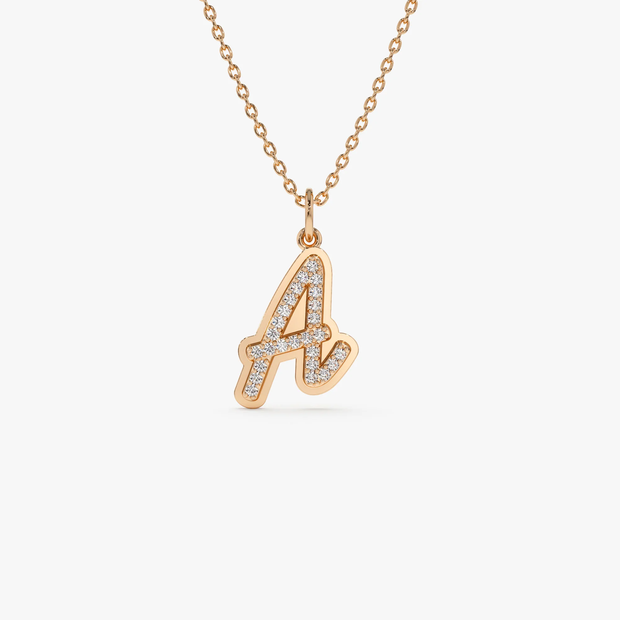 14K Gold Script Font Diamond Initial Layered 3D Necklace - Image 5