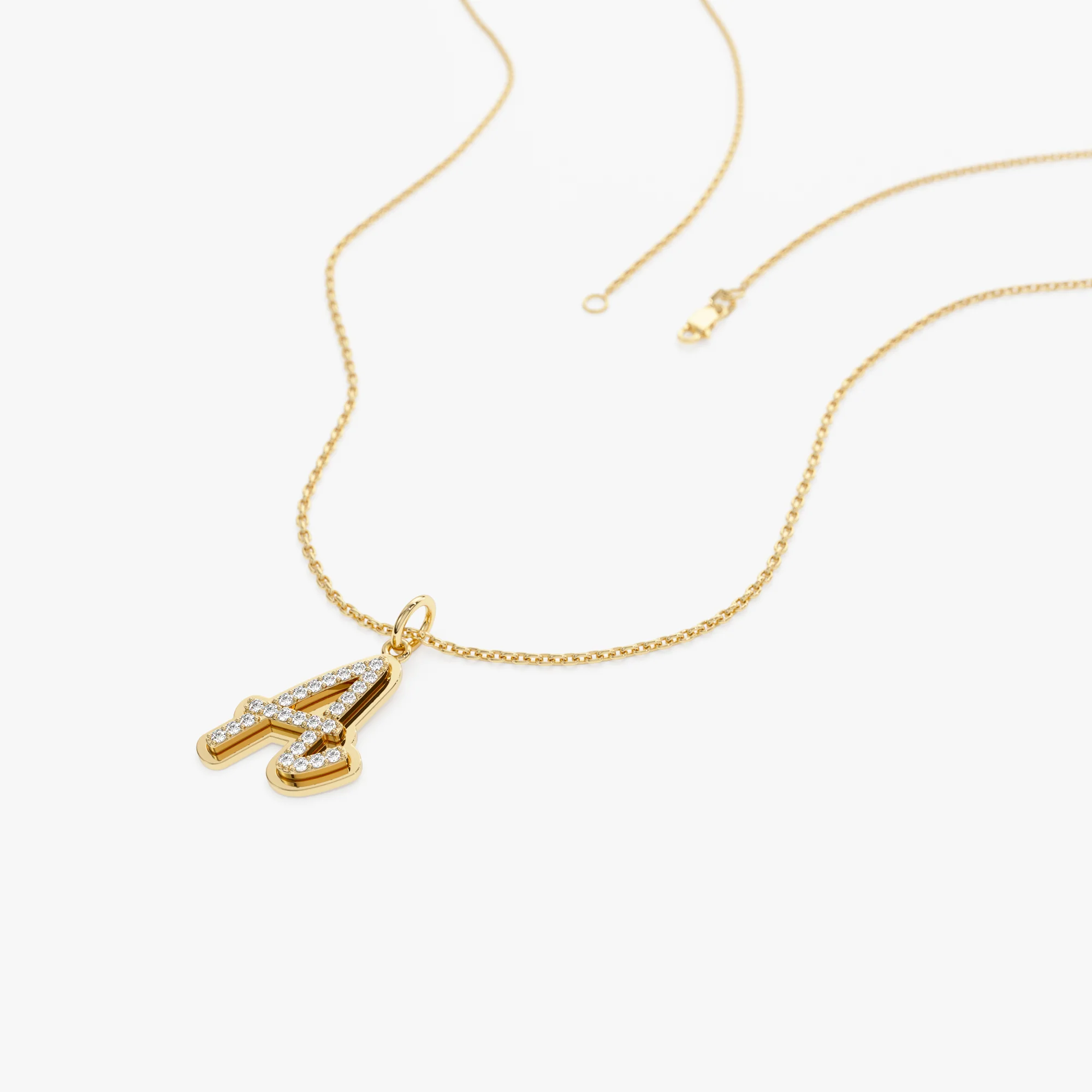 14K Gold Script Font Diamond Initial Layered 3D Necklace - Image 7