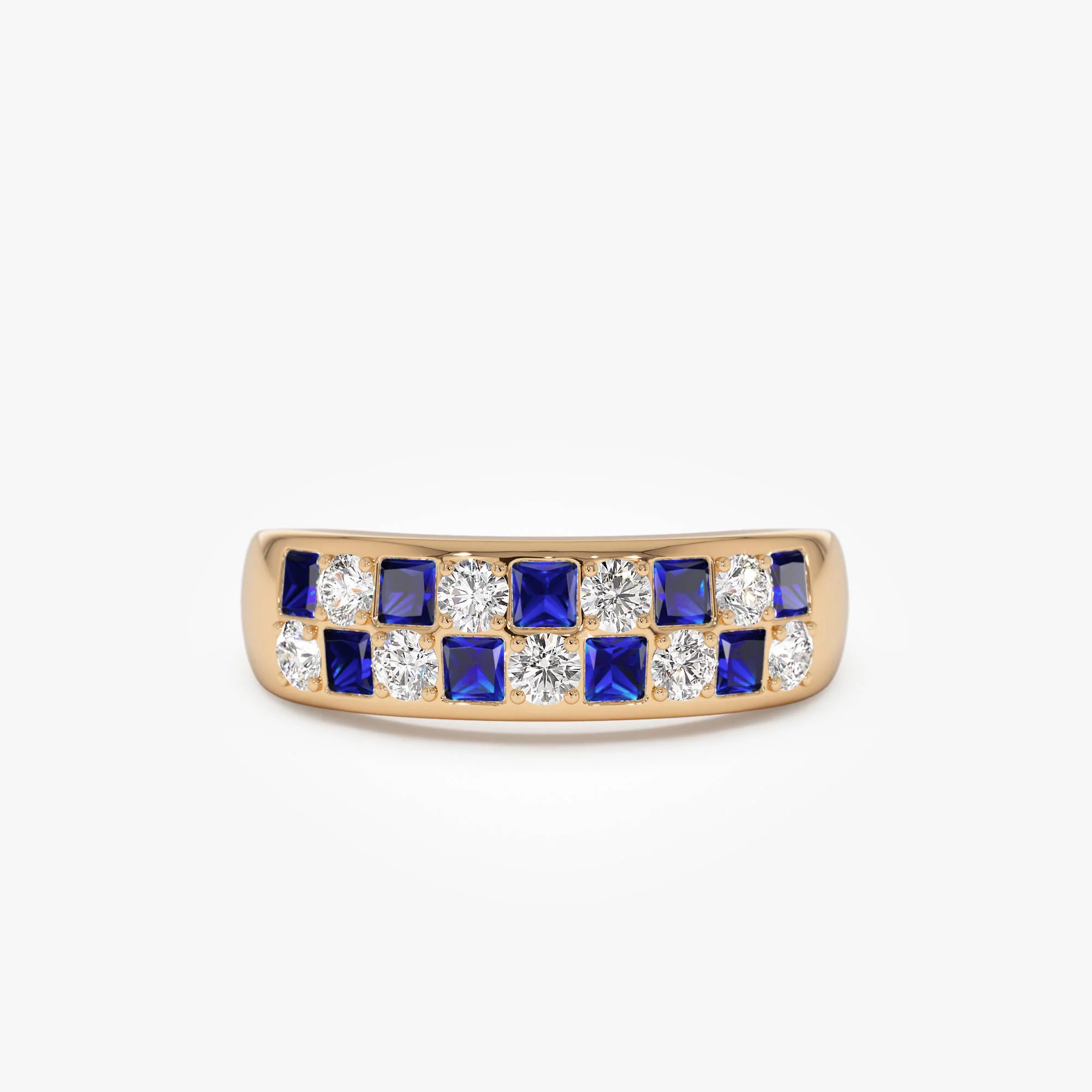 14K Square Sapphire & Diamond Wedding Ring - Image 5