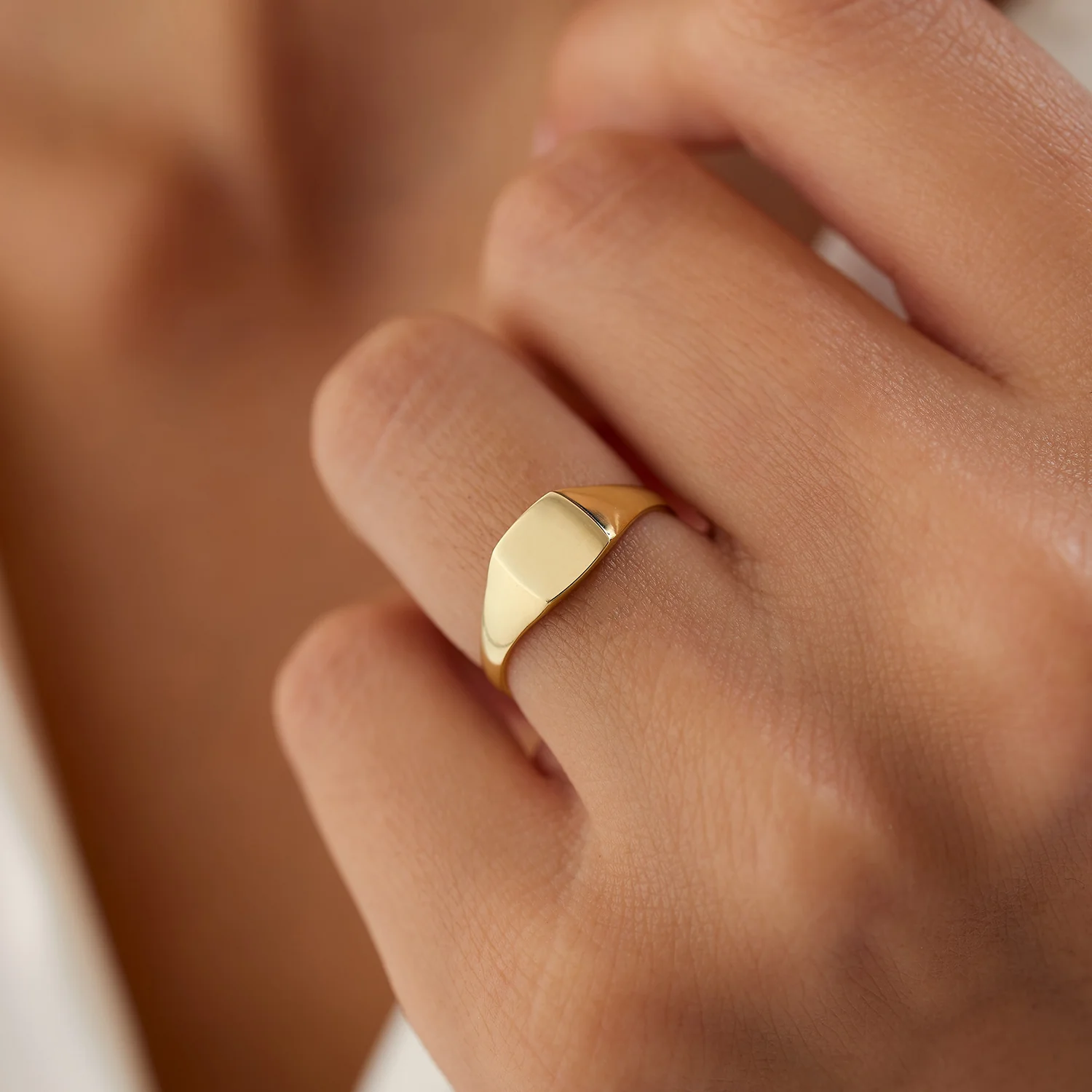 14k Gold Square Signet Ring - Image 2