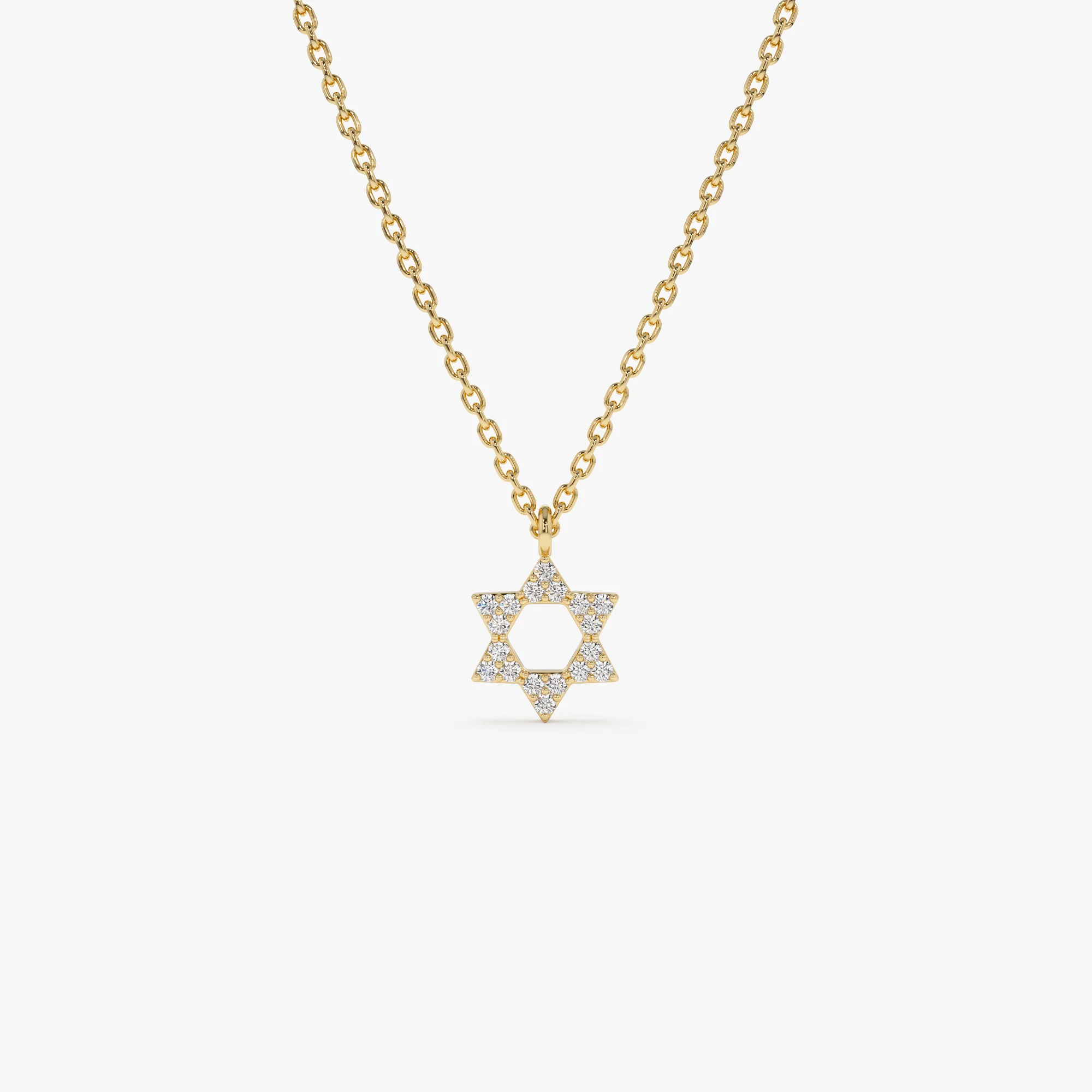 14K Gold Star of David Diamond Necklace