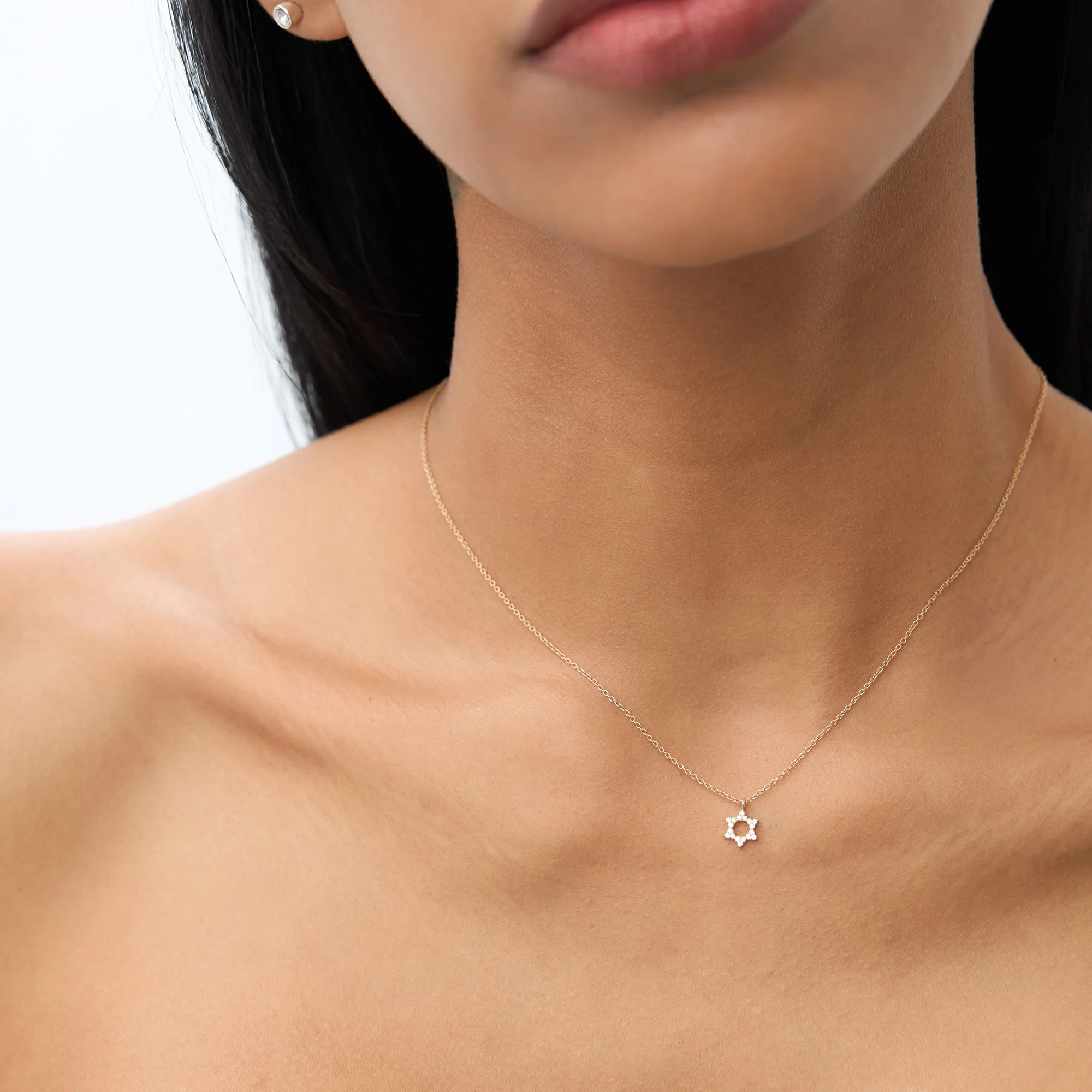 14K Gold Star of David Diamond Necklace - Image 5