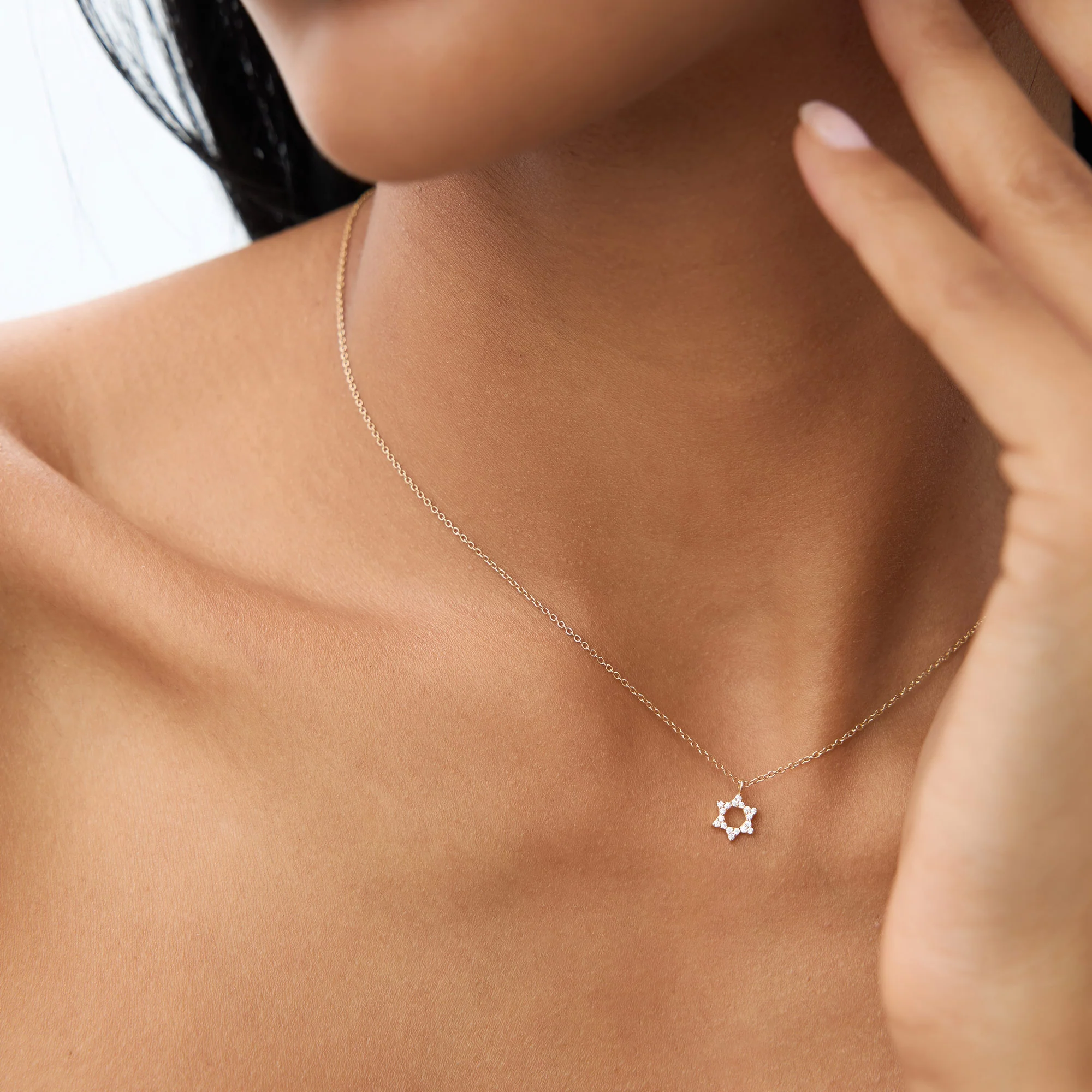 14K Gold Star of David Diamond Necklace - Image 6