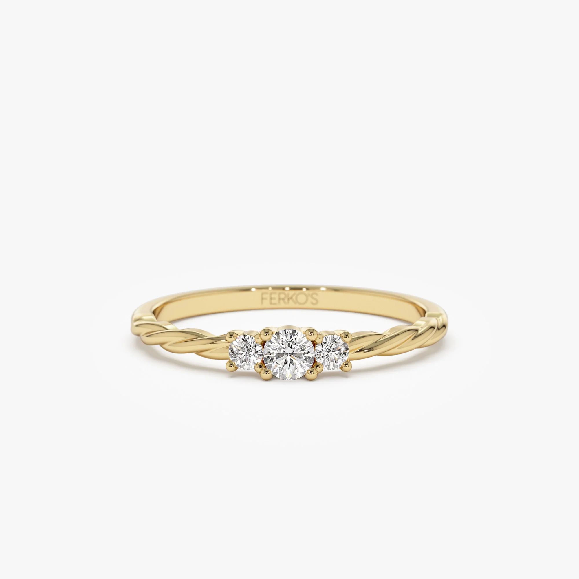 14k Gold Three Stone Dainty Diamond Twisted Ring