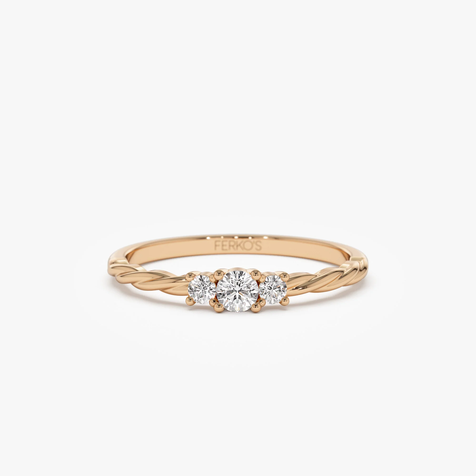 14k Gold Three Stone Dainty Diamond Twisted Ring - Image 4