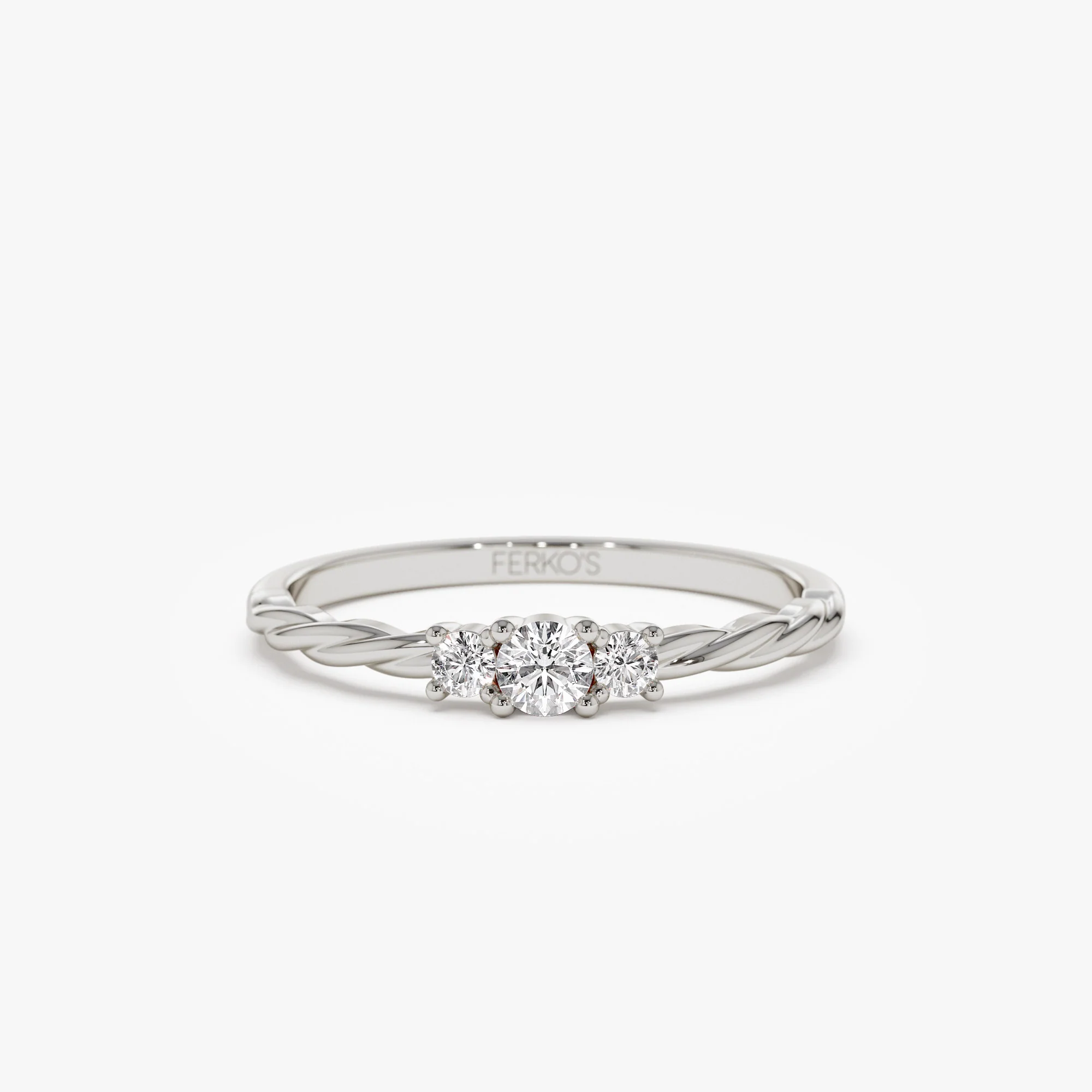 14k Gold Three Stone Dainty Diamond Twisted Ring - Image 5