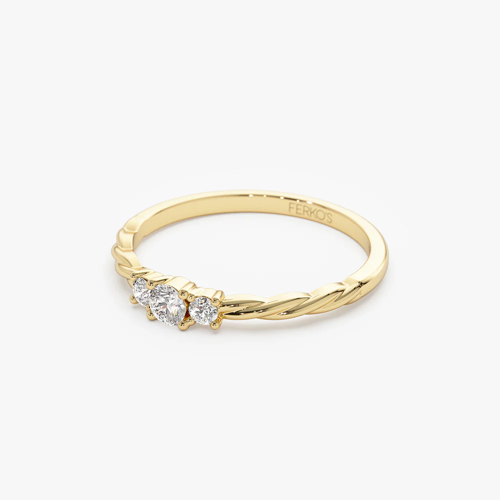 14k Gold Three Stone Dainty Diamond Twisted Ring - Image 6