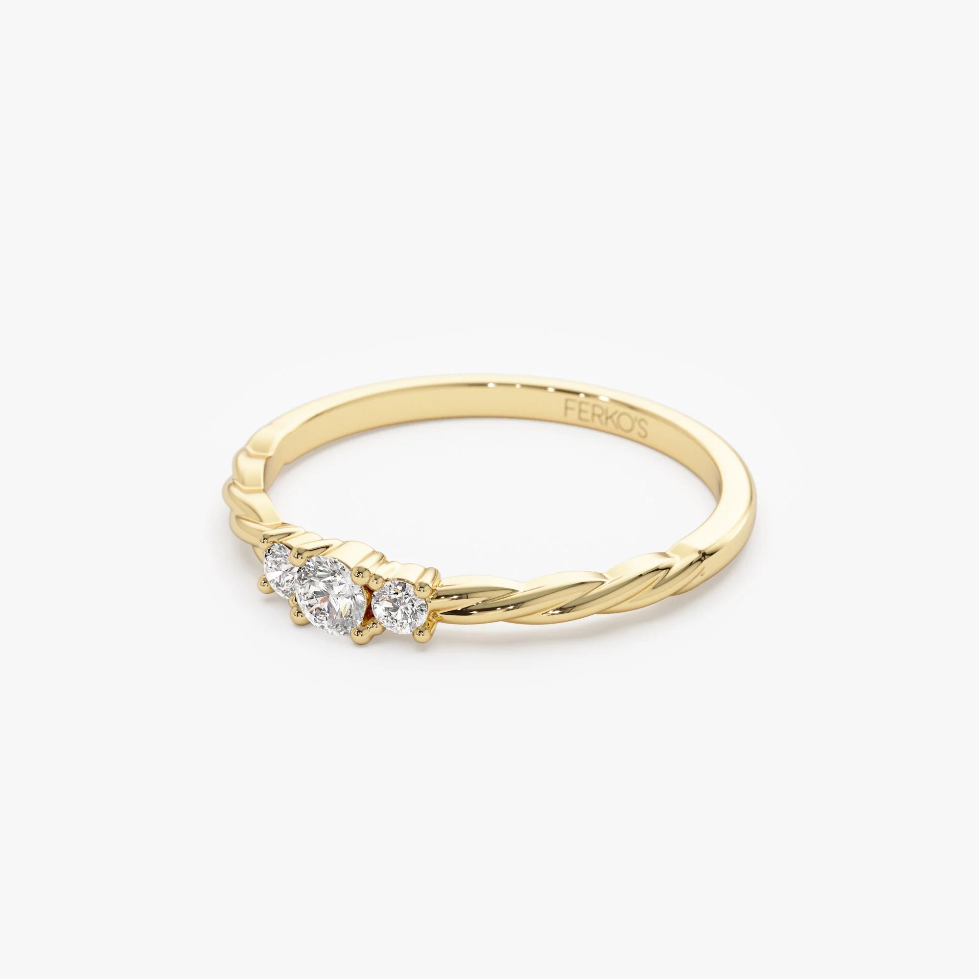 14k Gold Three Stone Dainty Diamond Twisted Ring - Image 7
