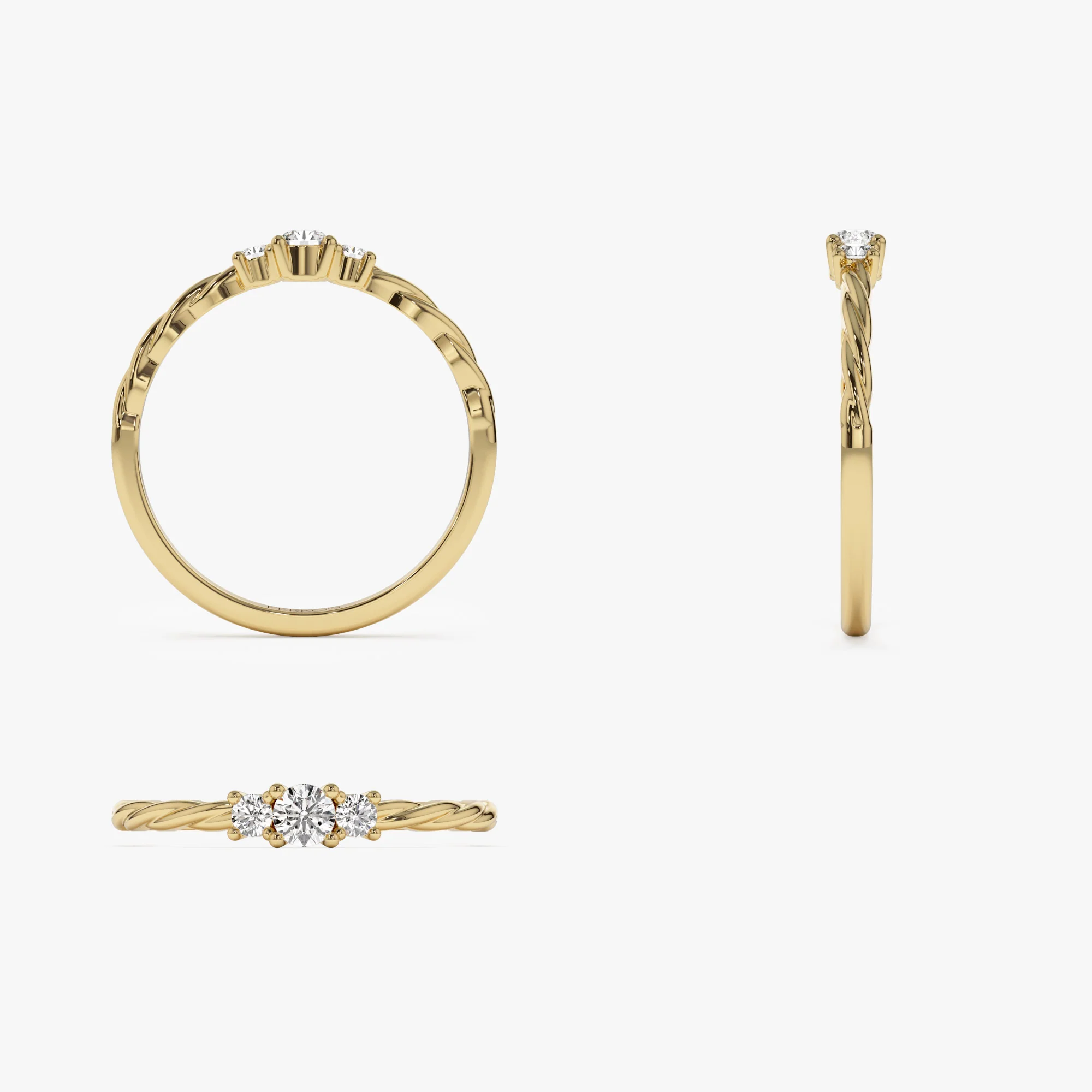 14k Gold Three Stone Dainty Diamond Twisted Ring - Image 8