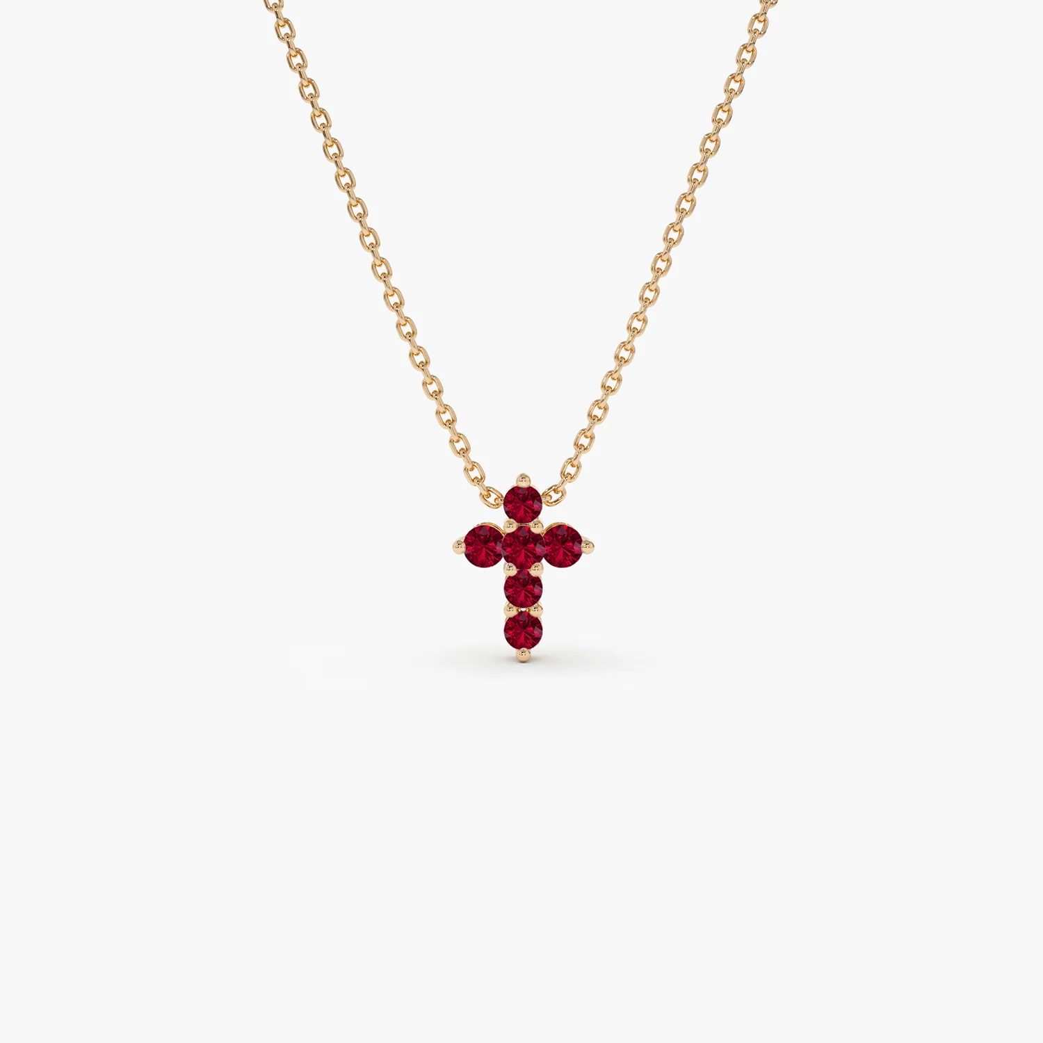 14K Tiny Ruby Cross Necklace - Image 4