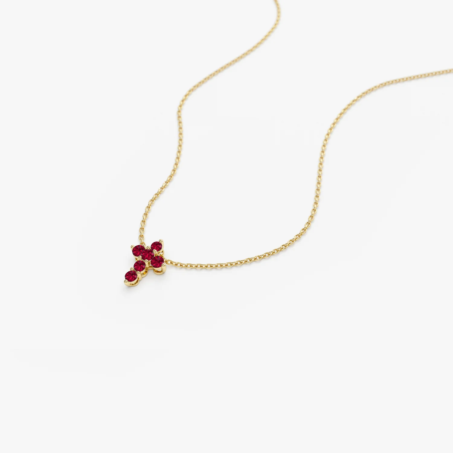 14K Tiny Ruby Cross Necklace - Image 6