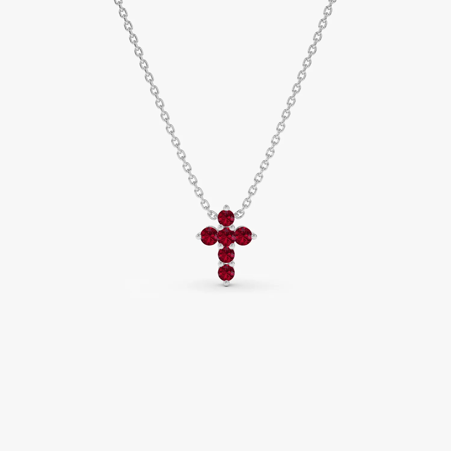 14K Tiny Ruby Cross Necklace - Image 9